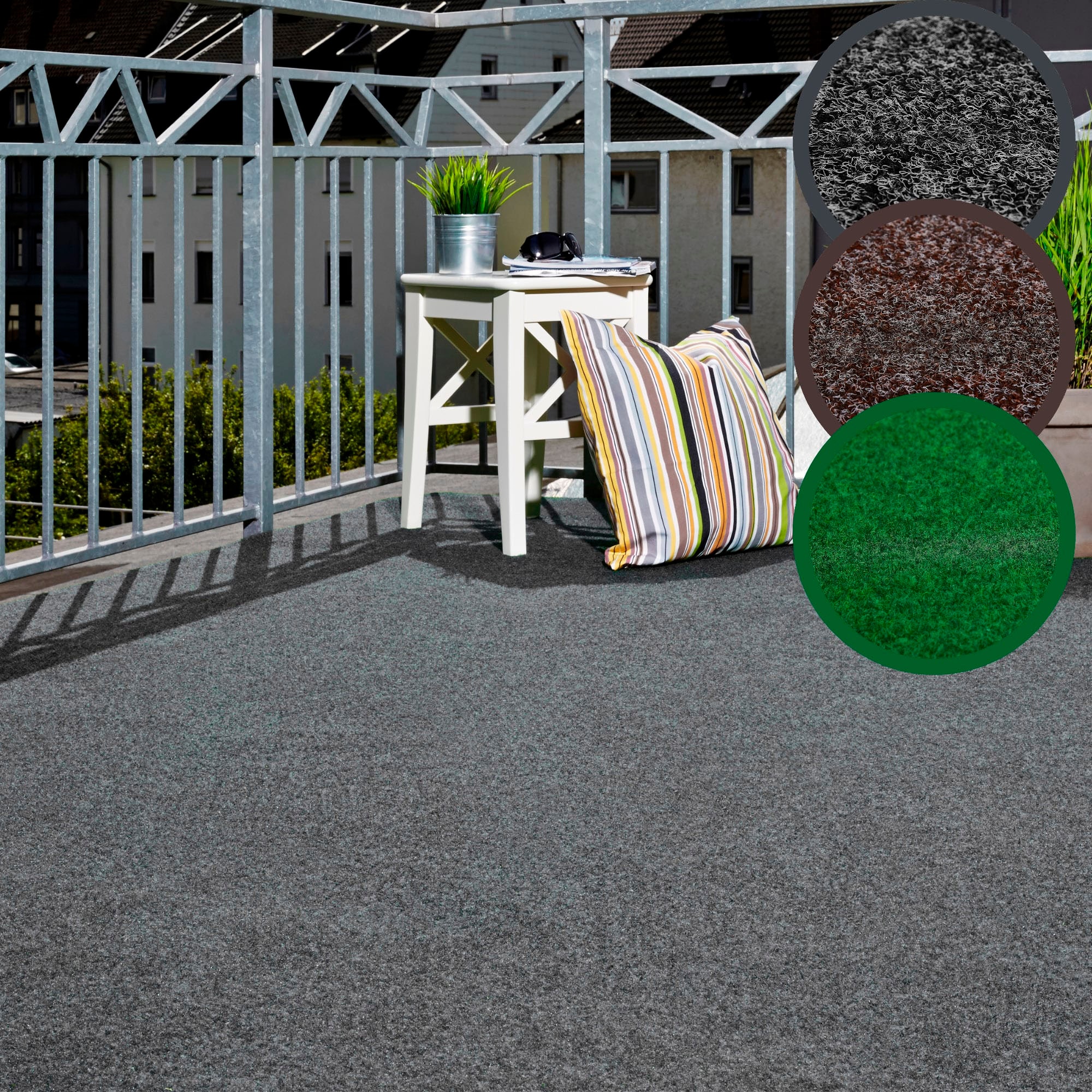 Kunstrasen ANDIAMO "Aberdeen, Gesamthöhe 10 mm, Made in Belgium", grau, B:200cm L:450cm, Nadelfilz, Teppiche, mit Drainagenoppen, für Balkon, Terrasse, Wintergarten, Nadelfilzoptik