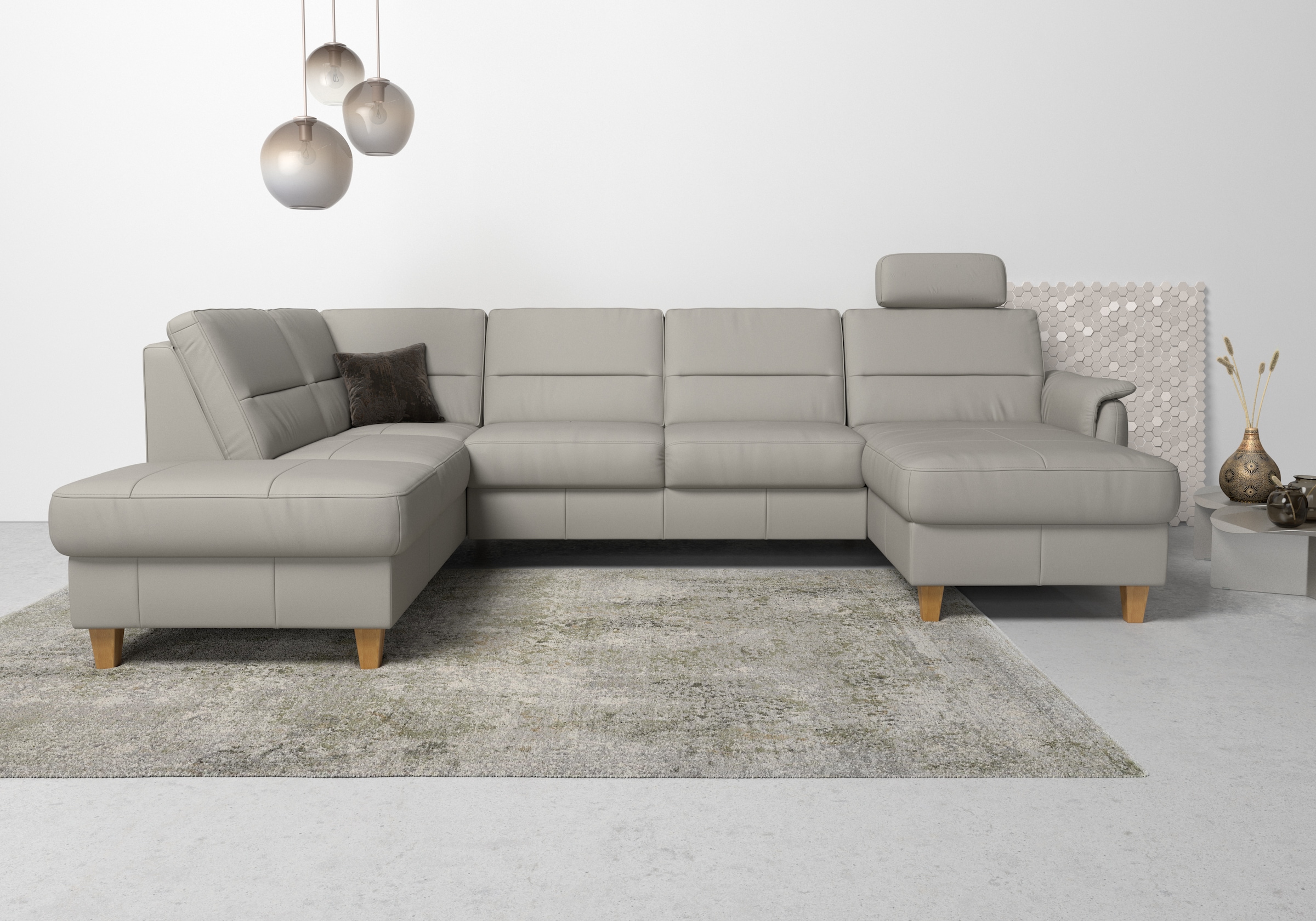Home affaire Wohnlandschaft "Palmera U-Form, B: 308 cm, große Stoff + Leder Auswahl" optional Schlaffunktion & Bettkasten, Federkern, XXL-Wohnlandschaft