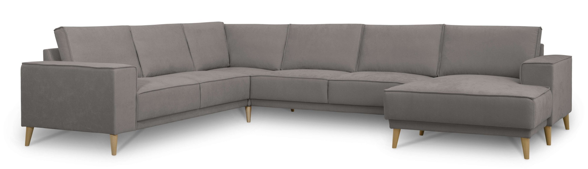 OTTO home Wohnlandschaft »Oland Skandi, weicher Chenille-Stoff« U-Form, 342 cm, Wellenunterfederung, Skandi-Design, Massivholzfüße