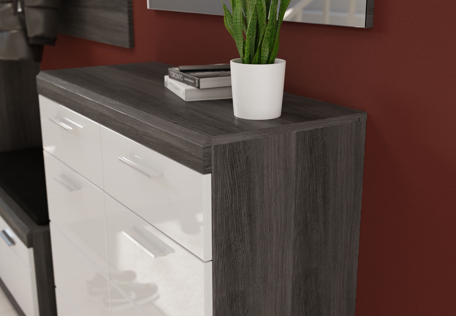 INOSIGN Schuhschrank »Siena, Breite 90 cm, 2 Türen, 2 Einlegeböden, 3 Fächer, 2 Schubkästen«, (1 St.), Scout, Schuhschrank Höhe 96 cm, 2 Türen, 3 Fächer, 2 Schubkästen