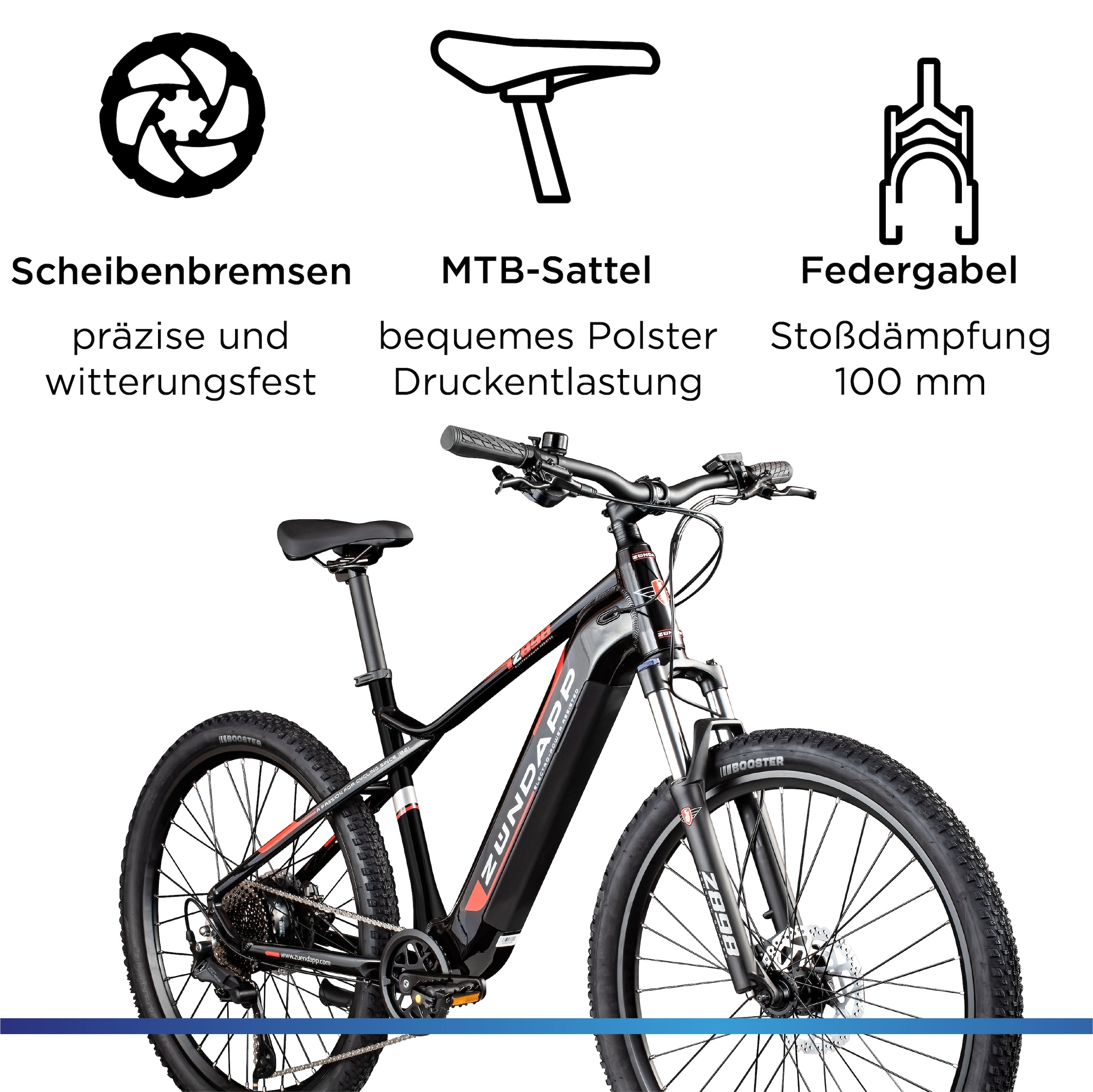 Zündapp »Z898« 10 Gang Kettenschaltung Heckmotor 250 W Pedelec, Elektrofahrrad für Damen u. Herren, MTB