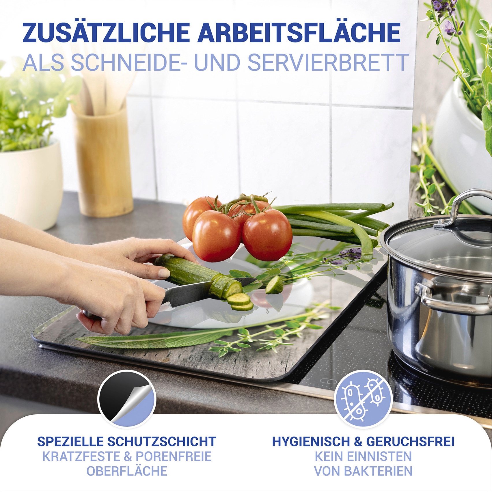 WENKO Herd-Abdeckplatte »Universal Modell Kräutergarten«, (Set, 2 tlg.), Herdabdeckung für alle Herdarten, kratzfest, mit rutschfesten Füßen