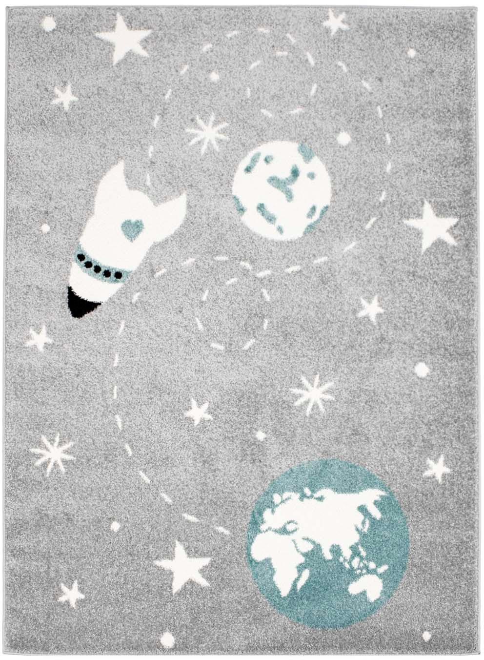 Carpet City Kinderteppich »Bubble Kids 1319«, rechteckig, 11 mm Höhe, Spielteppich, Weltall, Rakete, Weicher Flor, Pflegeleicht
