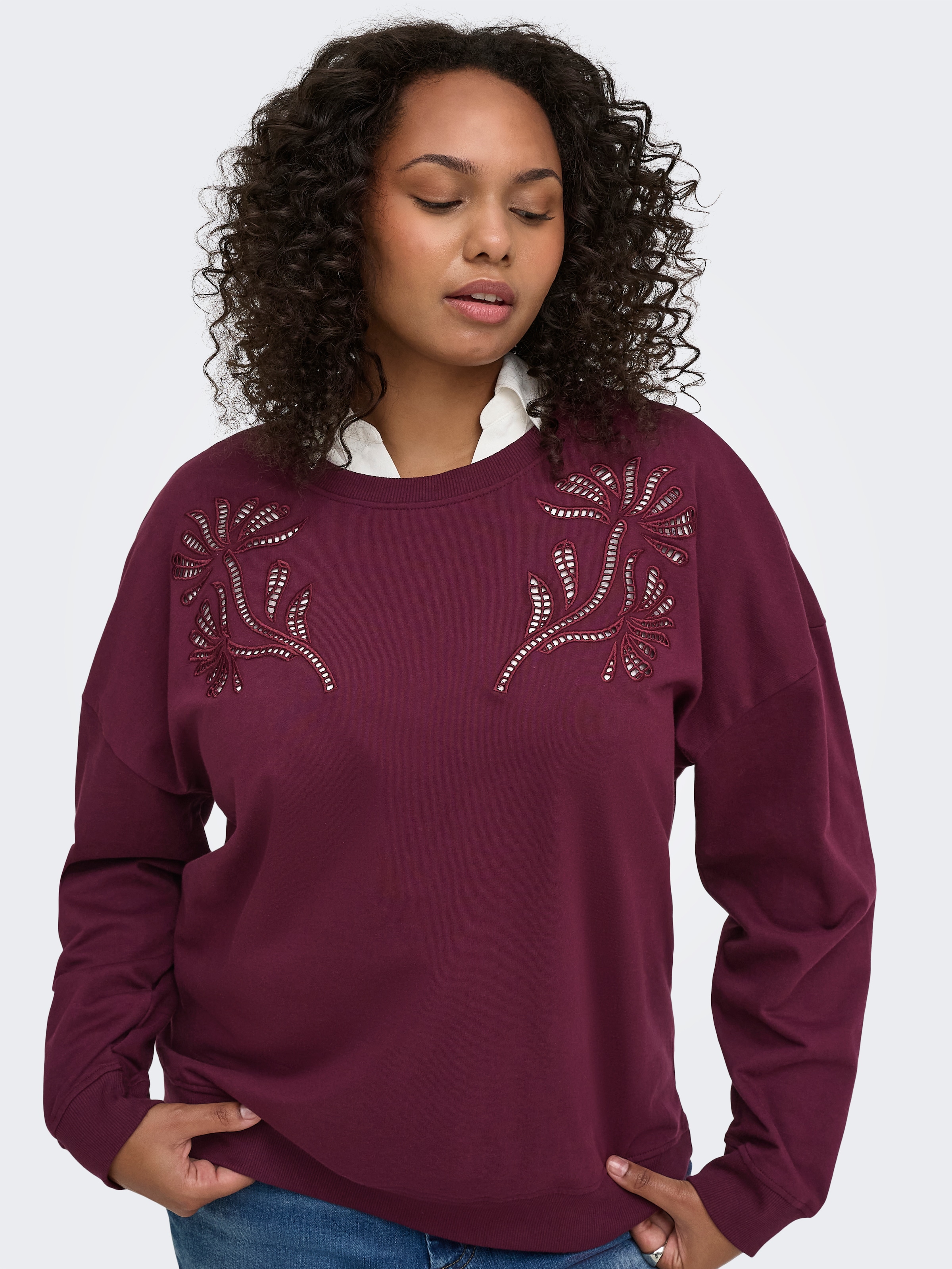 ONLY CARMAKOMA Sweatshirt "CARLEONORA L/S O-NECK BLOUSE JRS BF", Baumwolle, regular fit