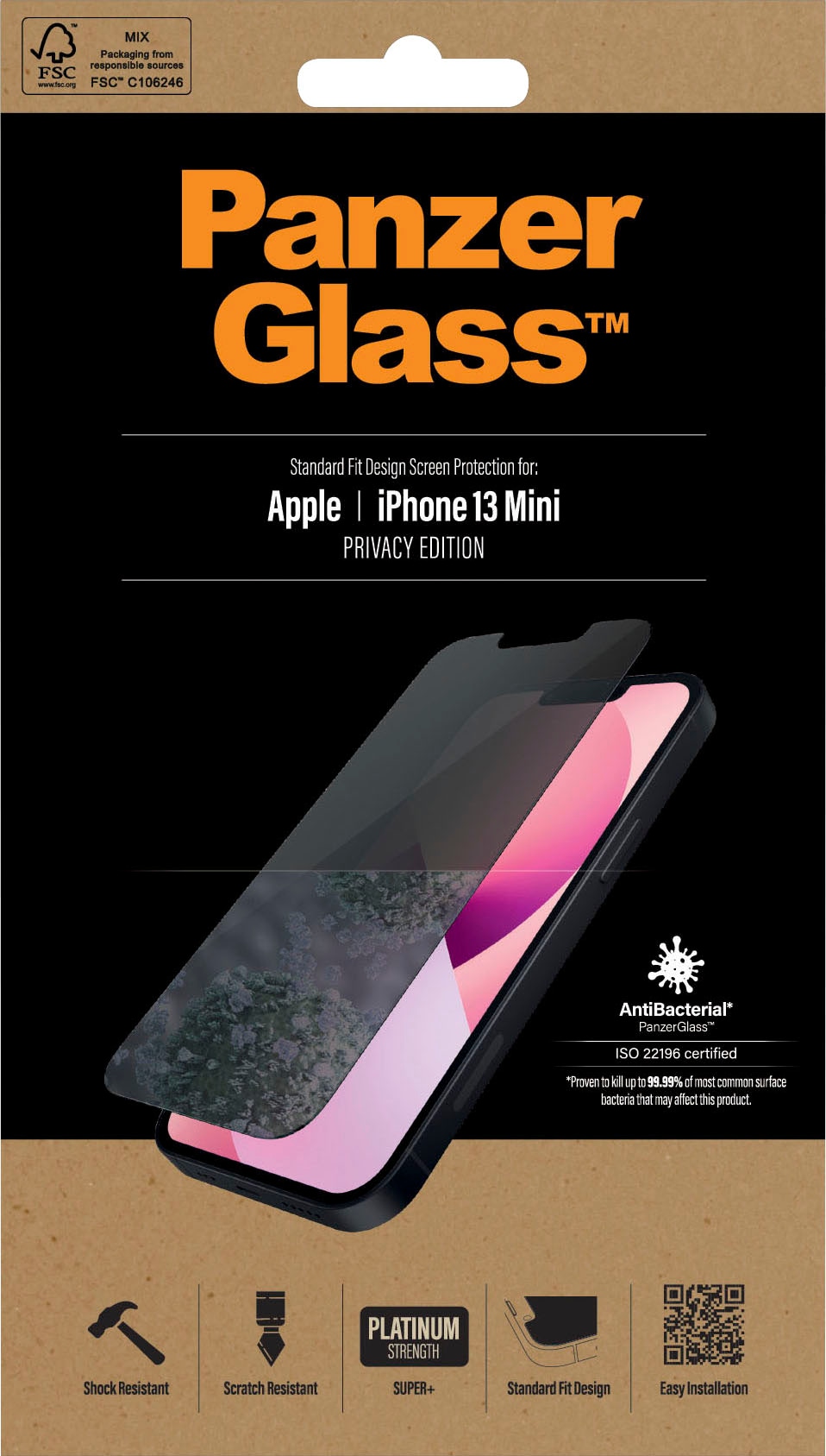 PanzerGlass Displayschutzfolie »PanzerGlass Standard Fit Privacy (Antibakeriell) für iPhone 13 mini«