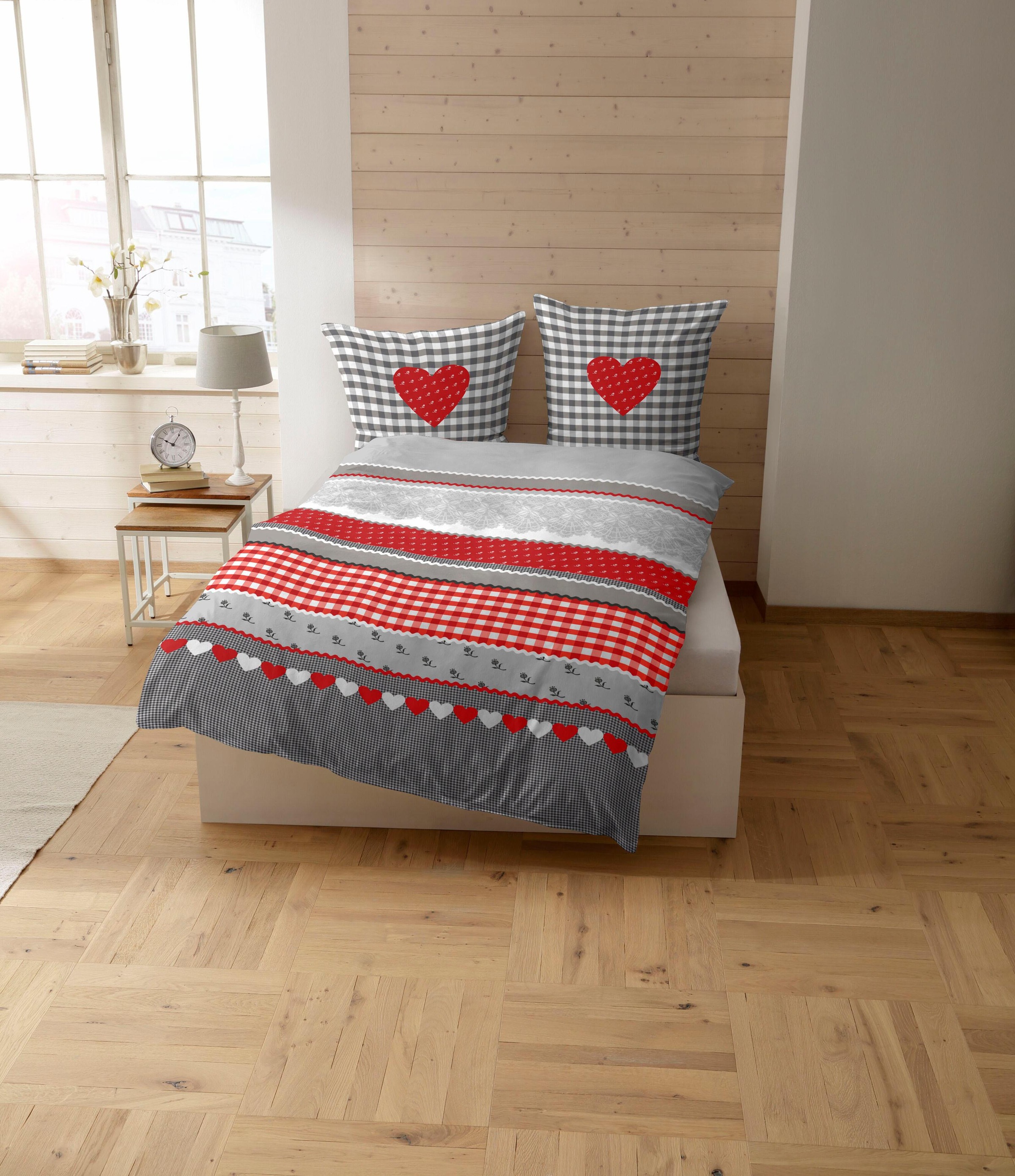 CASATEX Bettwäsche "Herz-Karo" 2 Stk. niedlichem Herz-Karo Design günstig online kaufen