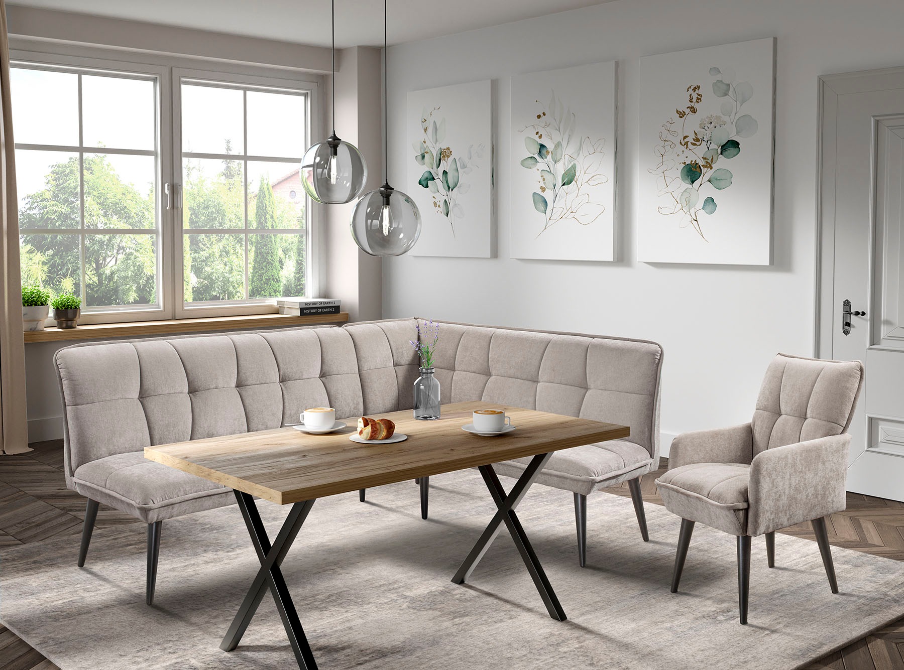 Eckbank, B:240cm H:94cm T:161cmsand, EXXPO - SOFA FASHION, Esszimmer, Sitzbänke, "Mocca Essbank, Sitzbank", hoher Sitzkomfort, bequem und elegant,