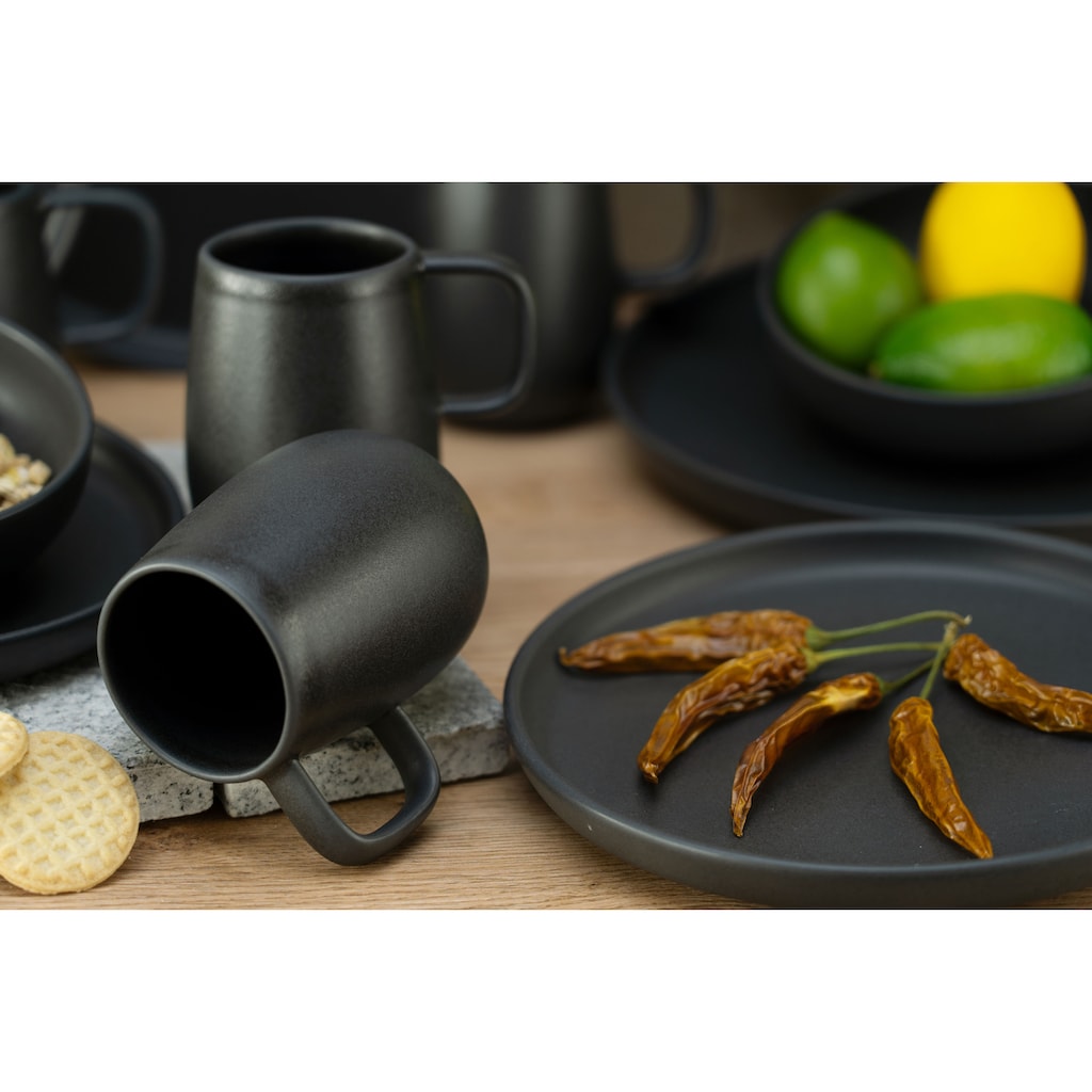 CreaTable Kombiservice »Geschirr-Set Uno Black«, (Set, 16 tlg., Kaffeeservice und Tafelservice im Set, für 4 Personen)