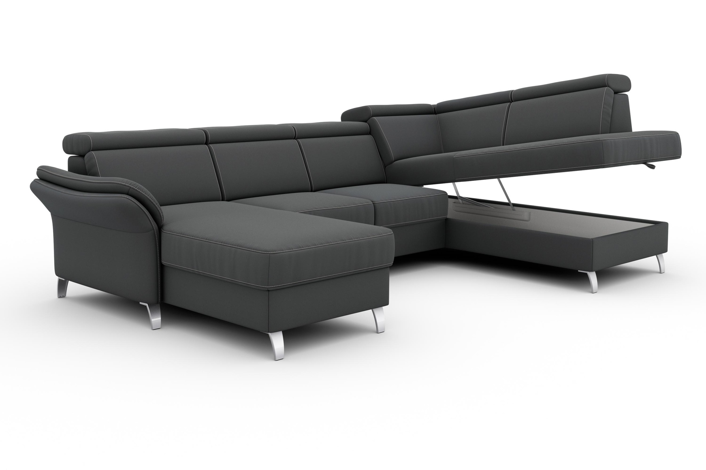 sit&more Wohnlandschaft »Vincenzo U-Form«, inklusive Kopfteilverstellung, wahlweise mit Bettfunktion, Bettkasten