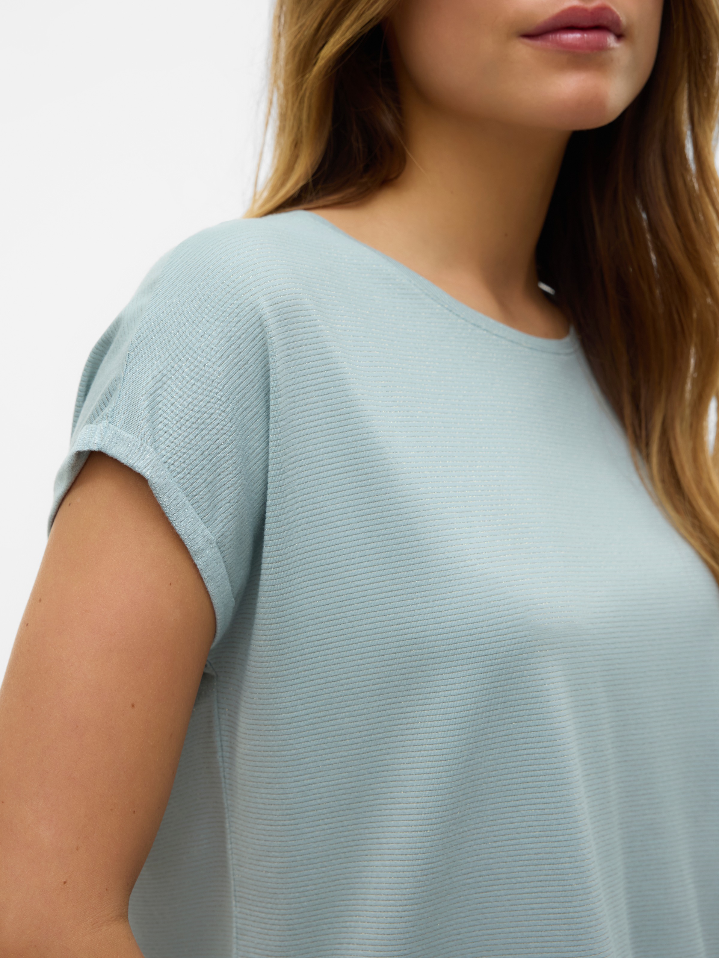 Vero Moda Rundhalsshirt »VMLAVA PLAIN SS TOP LUREX STRIPE«