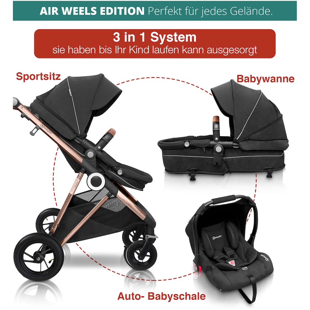 BabyGo Kombi-Kinderwagen »Halime AIR 3in1, Anthracite Gold«