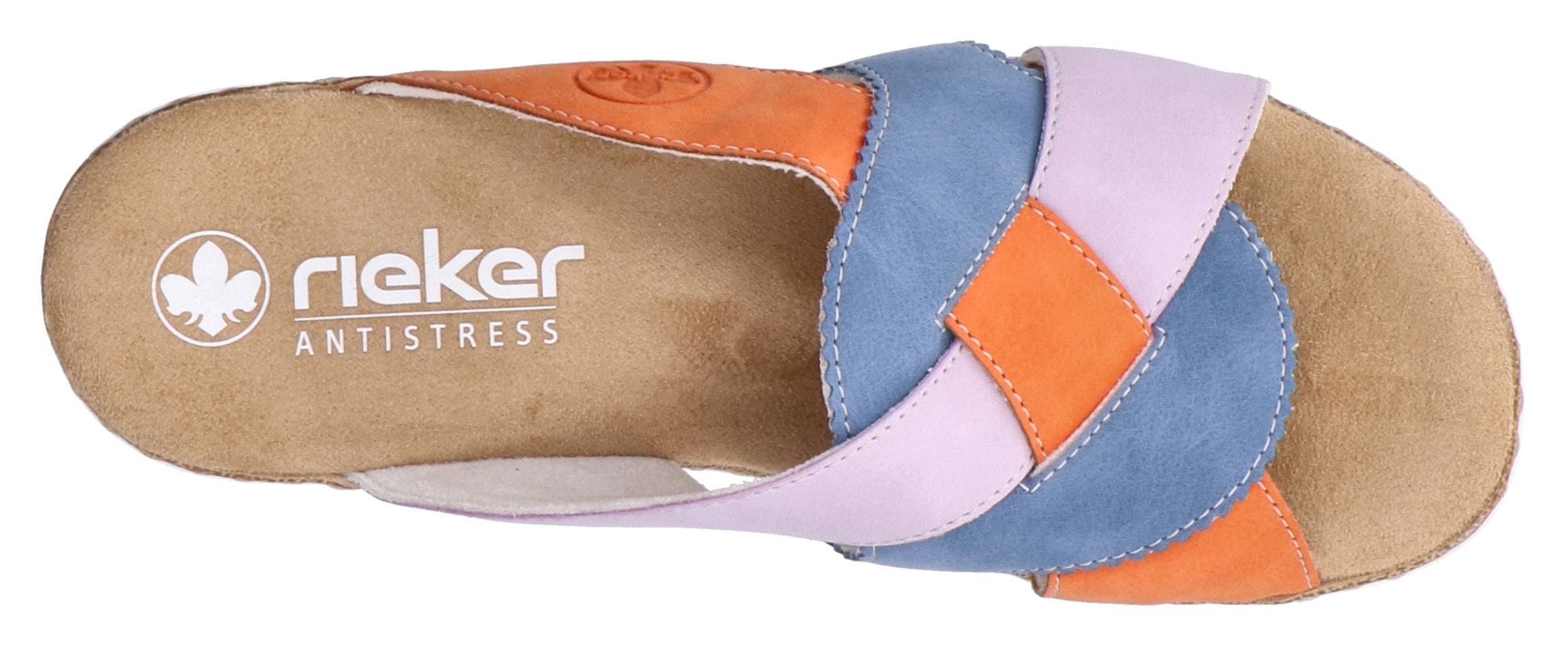 Rieker Pantolette, Sommerschuh, Strandschuh, Hausschuh mit zweifarbiger Plateausohle