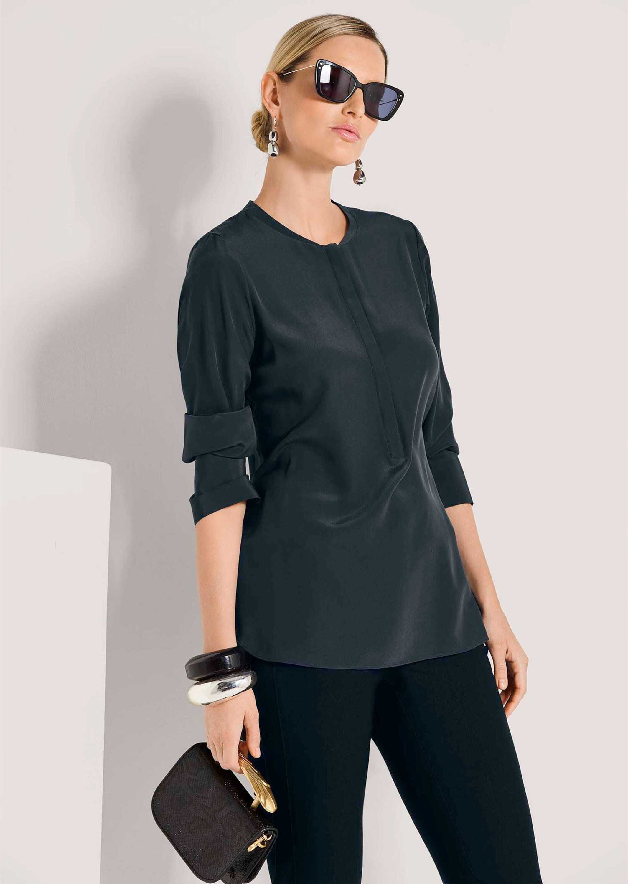 MADELEINE Hemdbluse »Seidenhemd Luxuriöse Bluse mit kragenlosem Design«