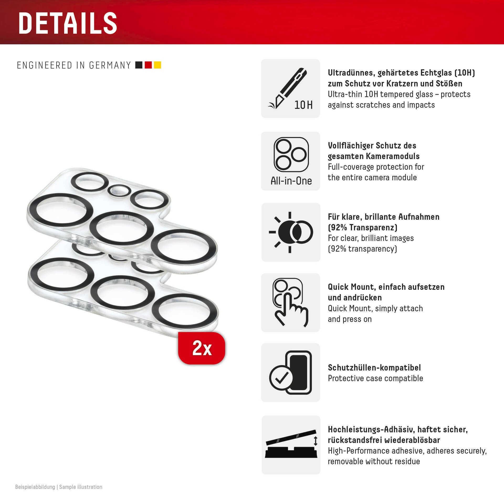 Displex Kameraschutzglas »Camera Lens Glass All-In-One Protector Full Cover«, für Samsung Galaxy S25 Ultra, (Packung, 2x All-In-One Glas), Objektivschutz, Kameraschutz, kratz- & stoßfest