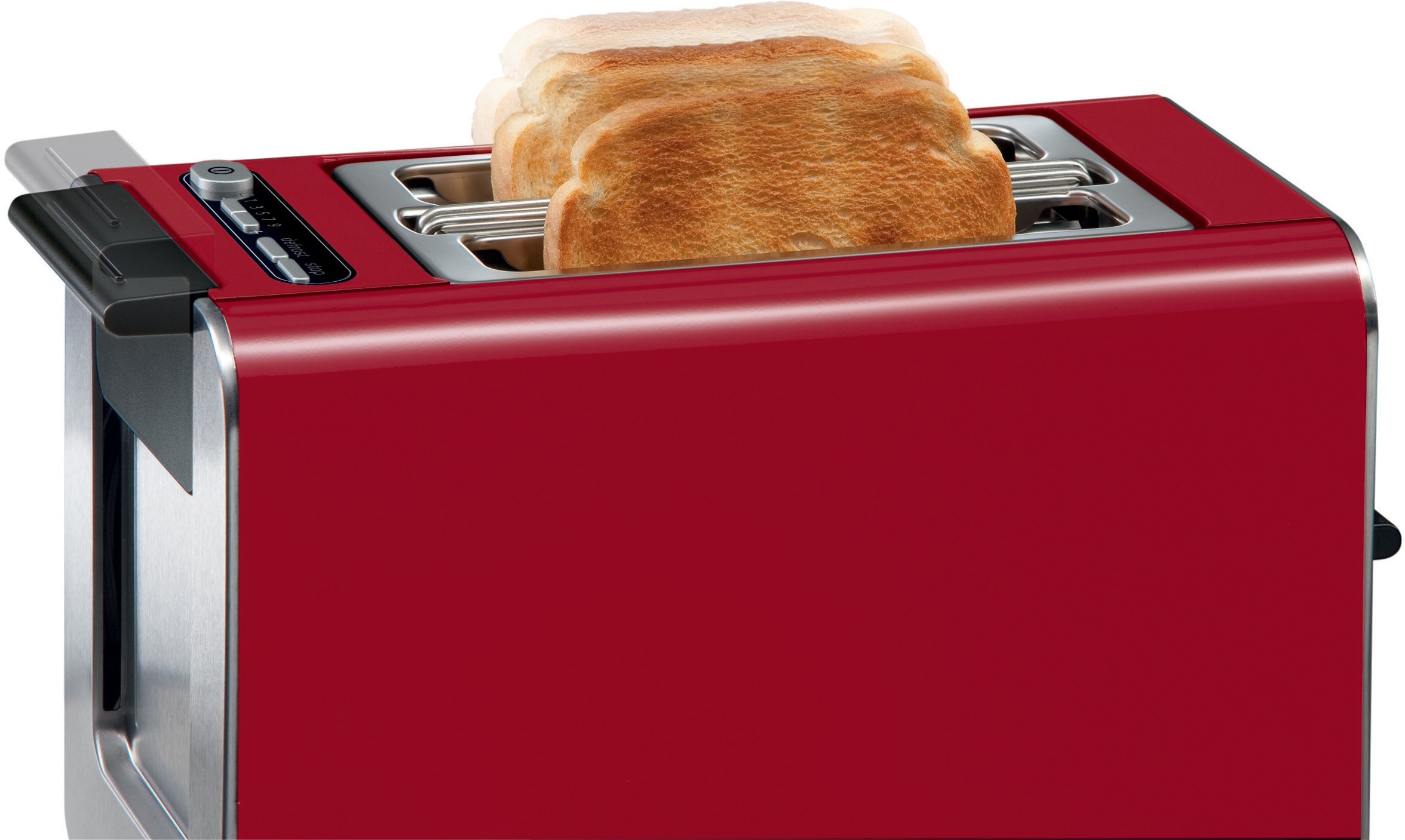 BOSCH Toaster »Styline TAT8614N, integrierter Brötchenaufsatz, Liftfunktion,«, 860 W, Auftaufunktion, Abschaltautomatik, Brotzentrierung, Edelstahl/rot