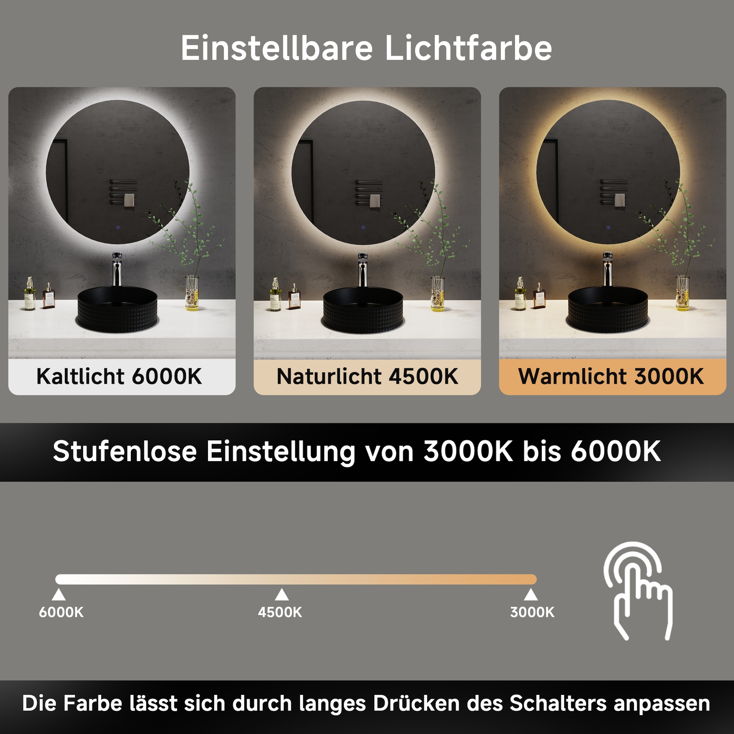 welltime LED-Lichtspiegel »Toledo rund, Spiegel mit LED Beleuchtung, Badspiegel« mit Anti-Fog Beschichtung