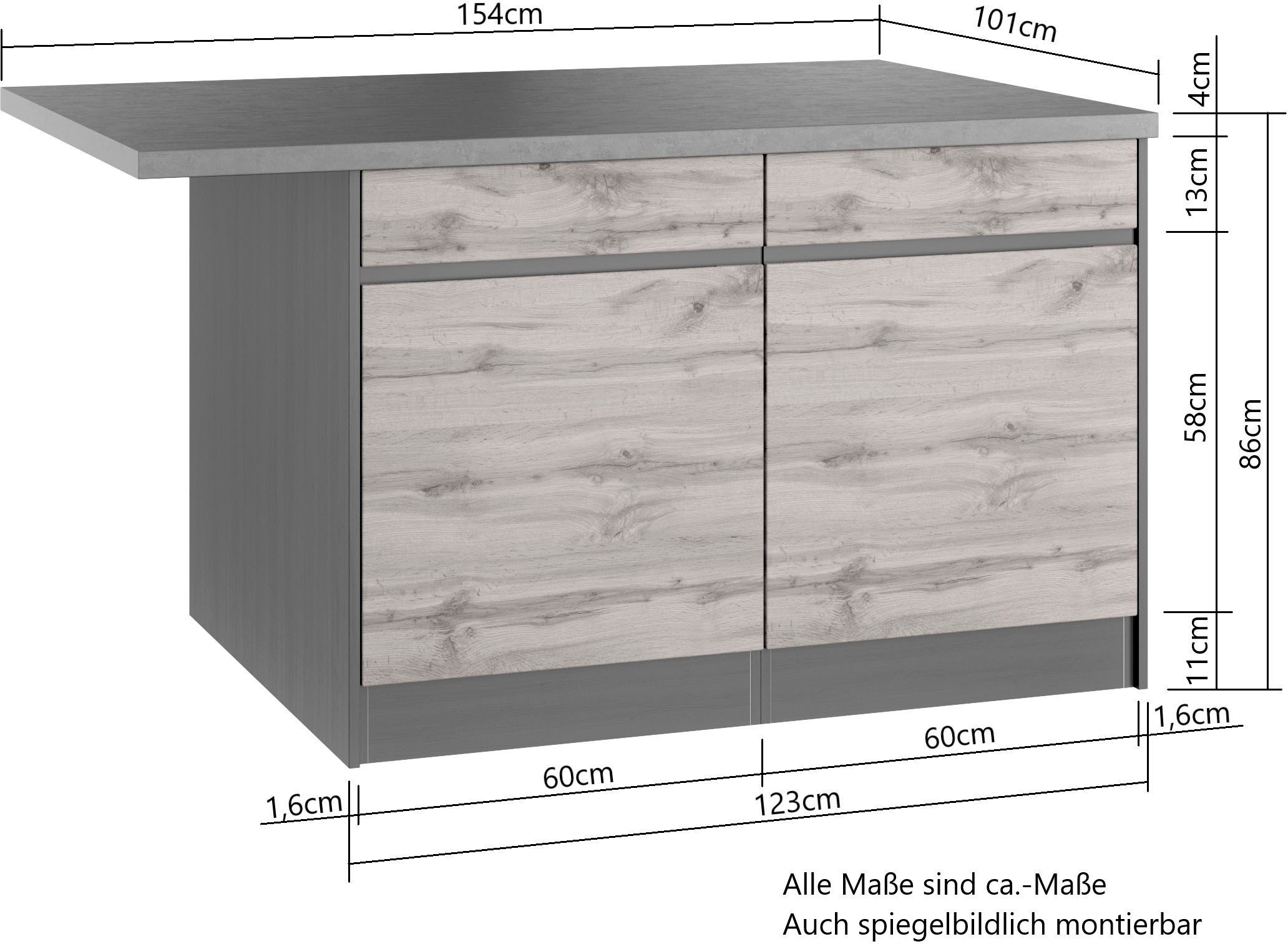 Kochstation Küche »KS-Riesa«, Stellbreite 490/153 cm, wahlweise mit Induktionskochfeld