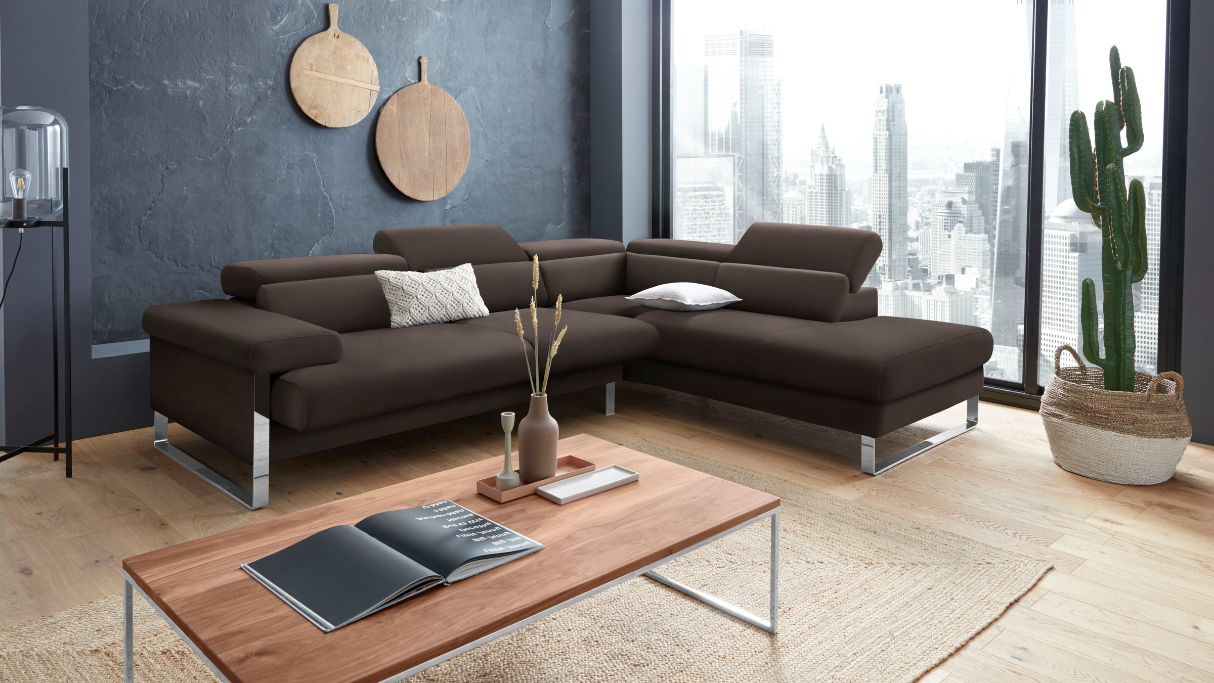 W.SCHILLIG Ecksofa »finn, toller Sitzkomfort, L-Form, hochwertige Verarbeitungsdetails«, German Design Award 2016, Fußgestell Chrom glänzend, Breite 281 cm
