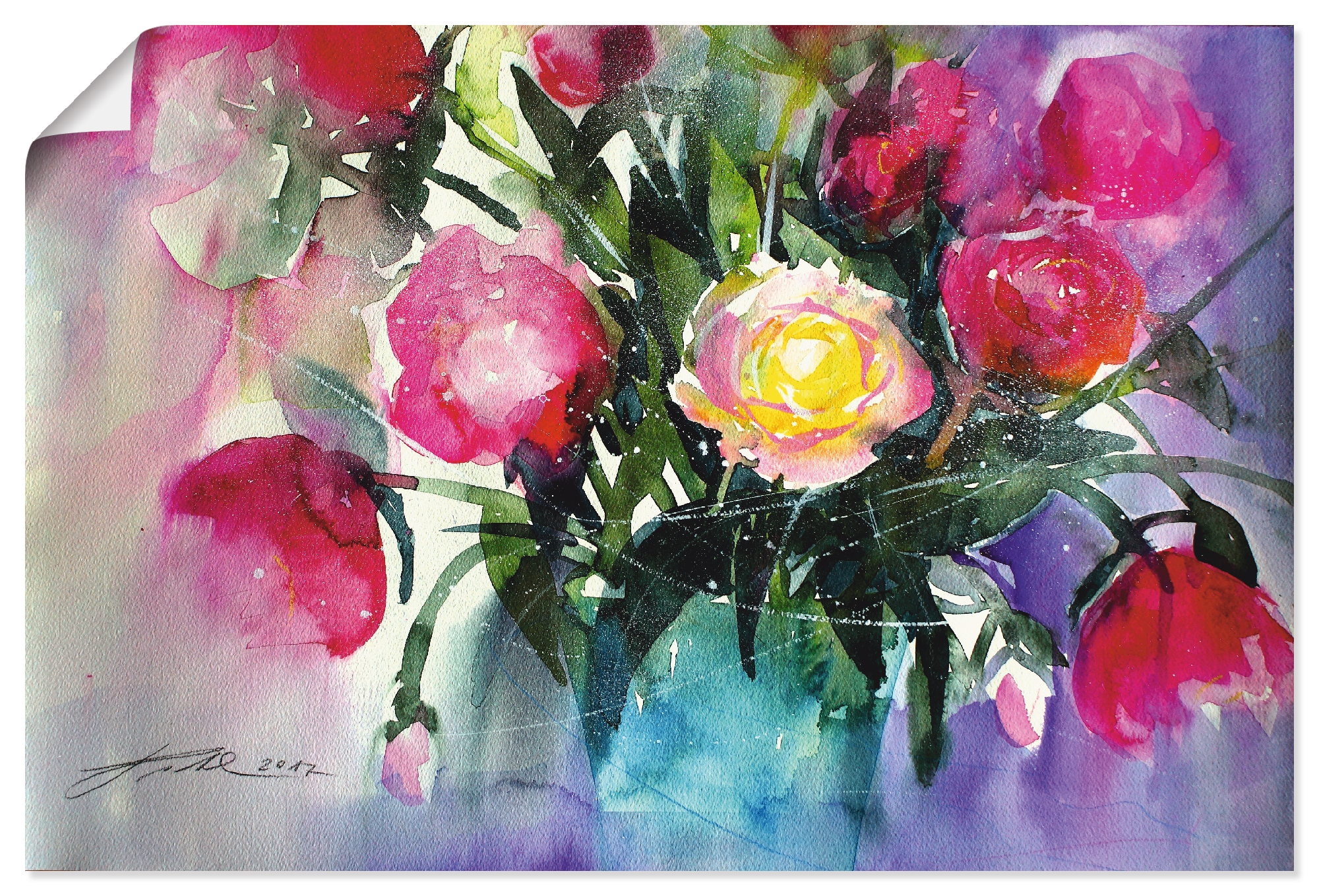 Artland Wandbild "Pfingstrosen in Vase" Arrangements 1 Stk. tlg. als Leinwa günstig online kaufen
