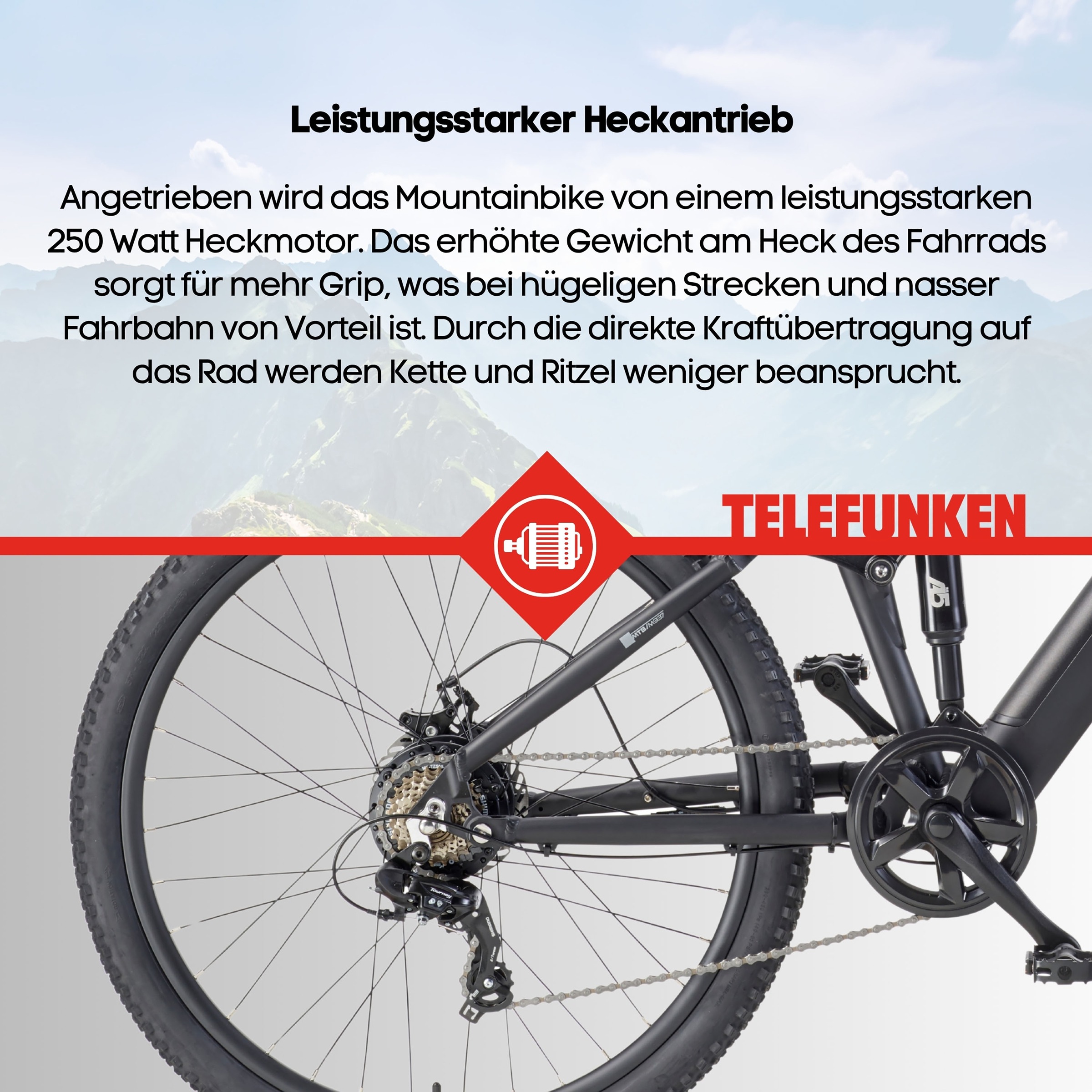 Telefunken »Aufsteiger M937« 7 Gang Shimano TY300D Schaltwerk Kettenschaltung Heckmotor 250 W Pedelec, Elektrofahrrad, Damen u. Herren, E-MTB, Mountainbike, 29 Zoll