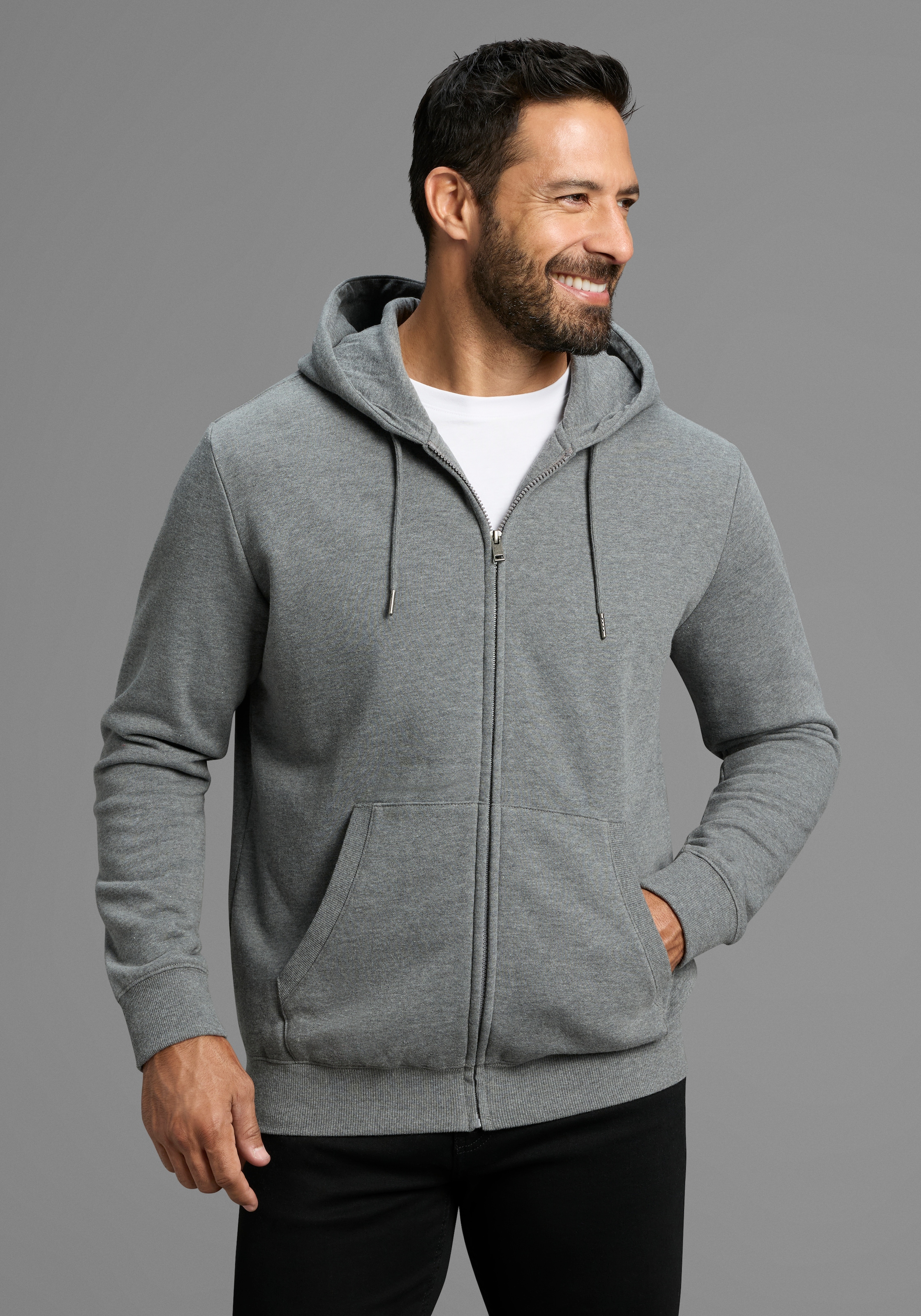 Mans World Kapuzensweatjacke mit Kapuze und Kordelzügen, normale Passform