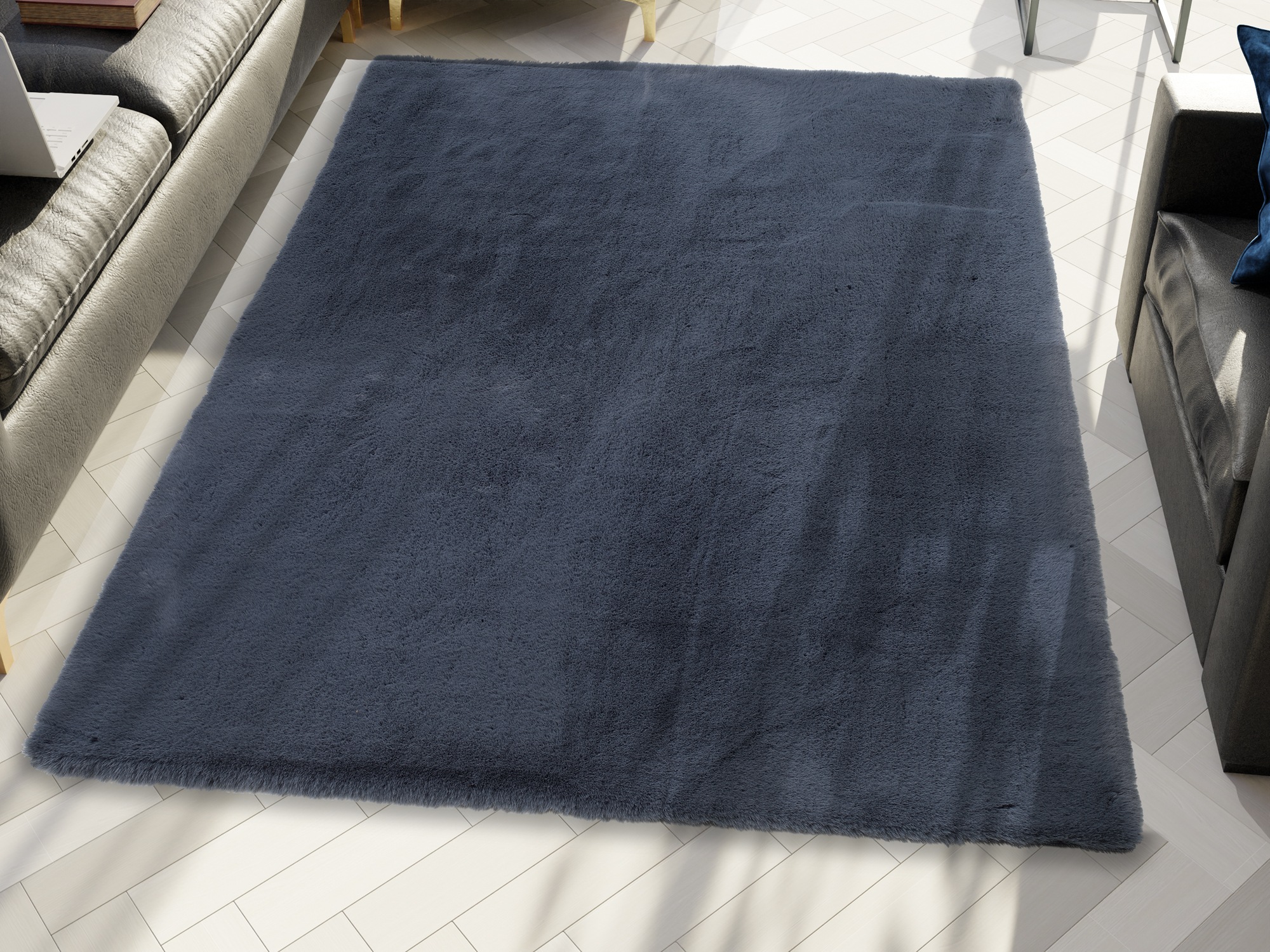Hochflor-Teppich OCI DIE TEPPICHMARKE "ROCKY SOFT", grau (dunkelgrau), B:80cm H:35mm L:150cm, Polyester, Teppiche, Kunstfell, weich, kuschelig, maschinell gewebt, Kaninchen Haptik