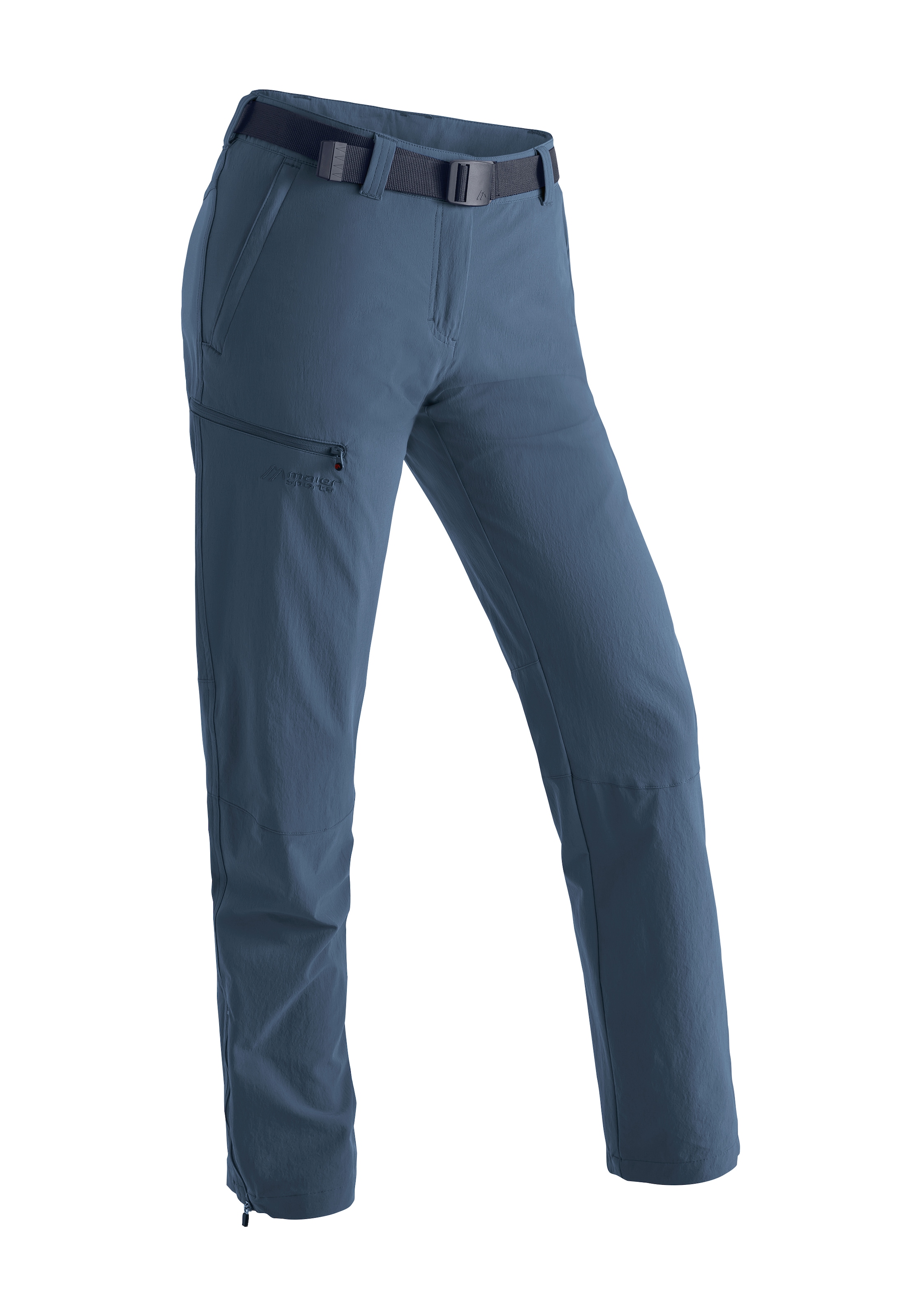 Funktionshose MAIER SPORTS "Inara slim", Damen, Gr. 38, Normalgrößen, blau (jeansblau), 90% Polyamid, 10% Elasthan, Hosen Funktionshose, Herren Wanderhose, atmungsaktive Outdoor-Hose, 4 Taschen, Slim Fit