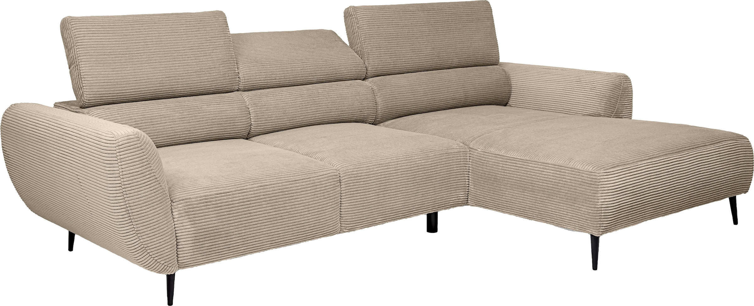 WERK2 Ecksofa »Alisson Sitztiefe elektrisch verstellbar, verstellbare Kopfstützen« Schwebendes L-Form Sofa in Cord, 15 cm bodenfrei (saugrobotergeeignet)