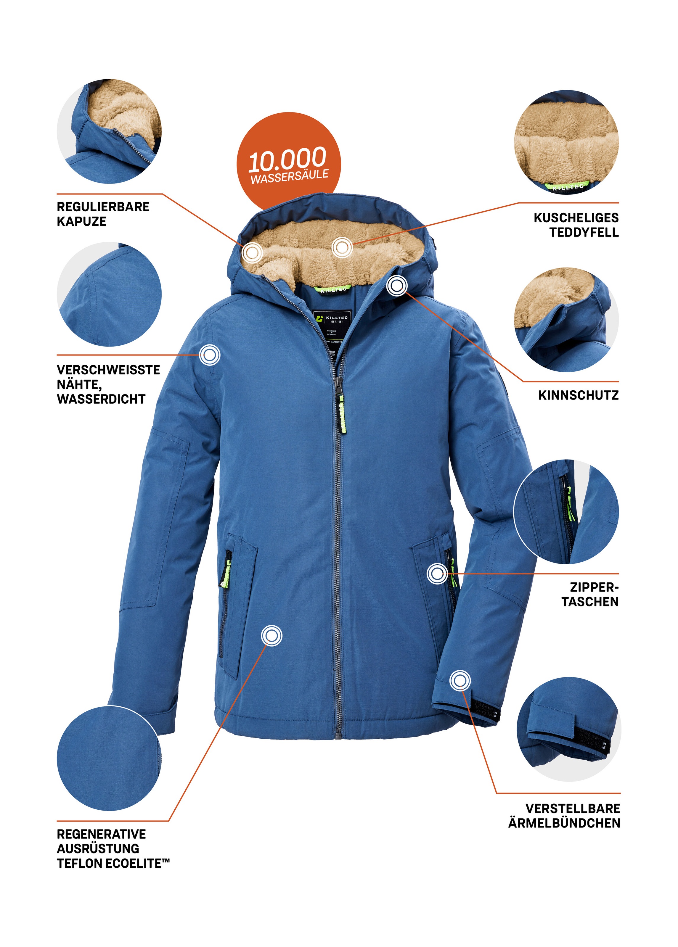Killtec Funktionsjacke »KOW 377 BYS JCKT« Wasserdichte Funktionsjacke mit Kapuze, warmem Futter und Kinnschutz