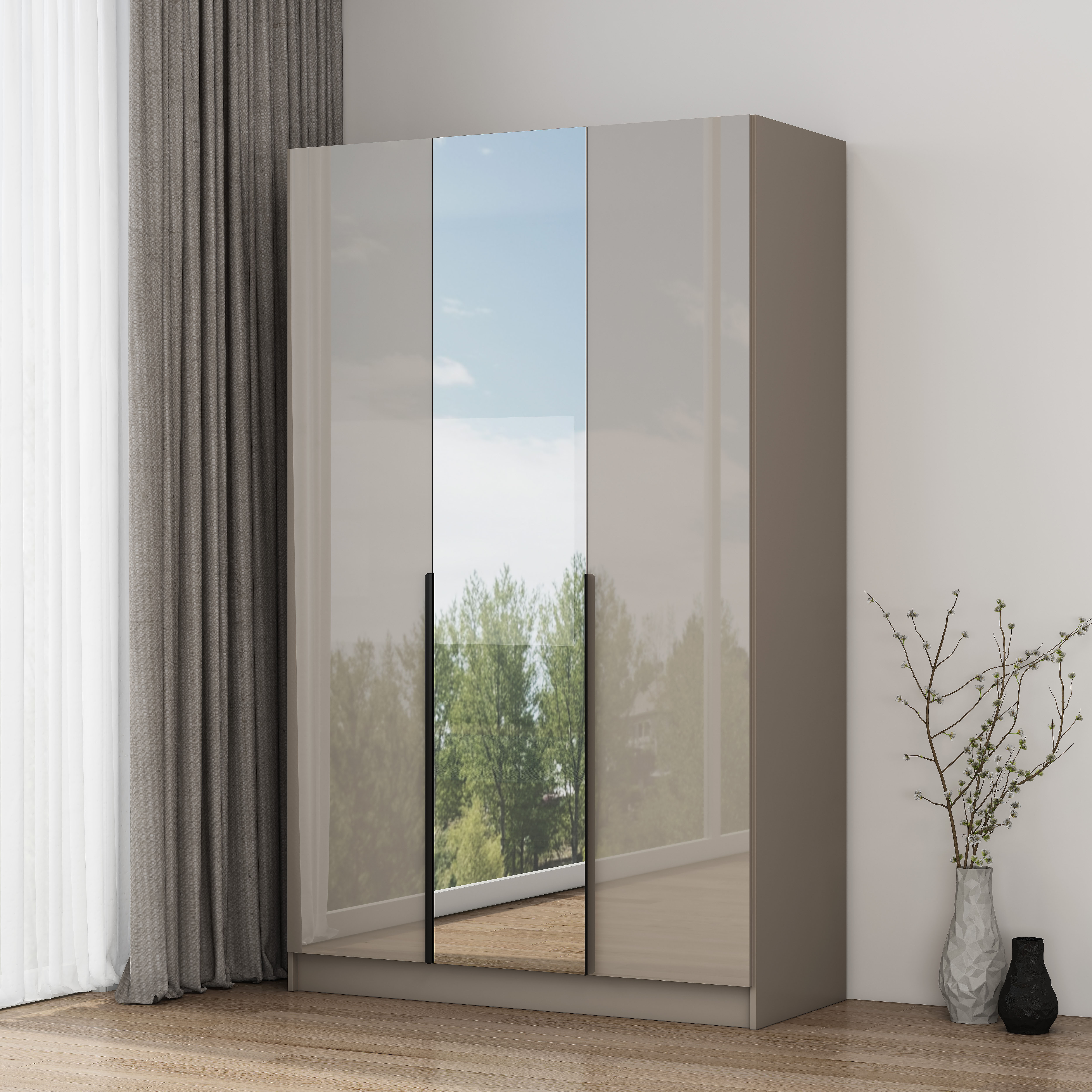 OTTO home Kleiderschrank "Annor Schlafzimmerschrank Breite 122cm hochglanz Schrank Garderobe" Drehtürenschrank mit perfekter Innenausstattung - elegante Türgriffe