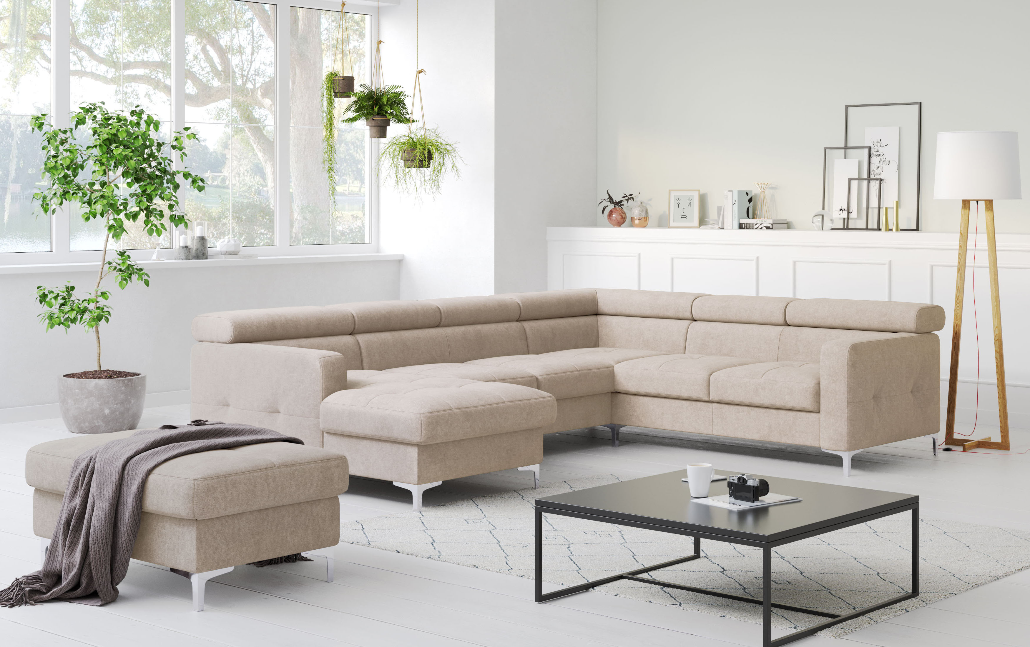 COTTA Wohnlandschaft "Sammy U-Form, B: 304 cm" Kopfteilverstellung, optional Schlaffunktion & Bettkasten