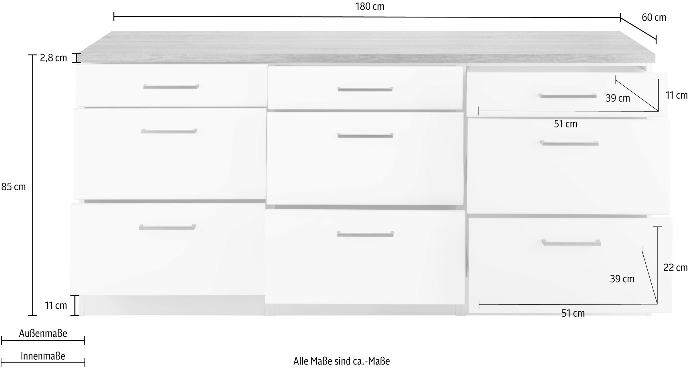 KOCHSTATION Unterschrank »KS-Visby«, Breite 180 cm