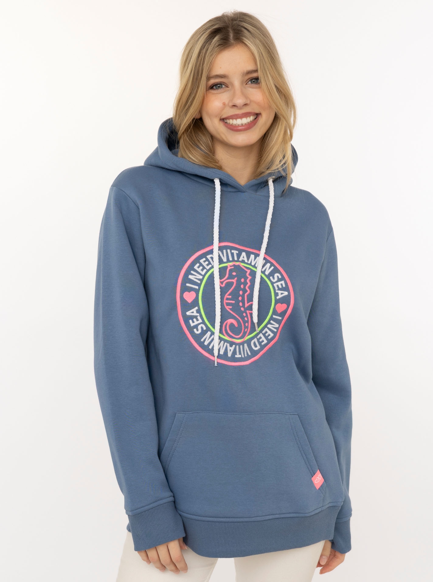 Zwillingsherz Hoodie ""Seepferdchen"", runde Stickerei, maritimer Look, Kap günstig online kaufen