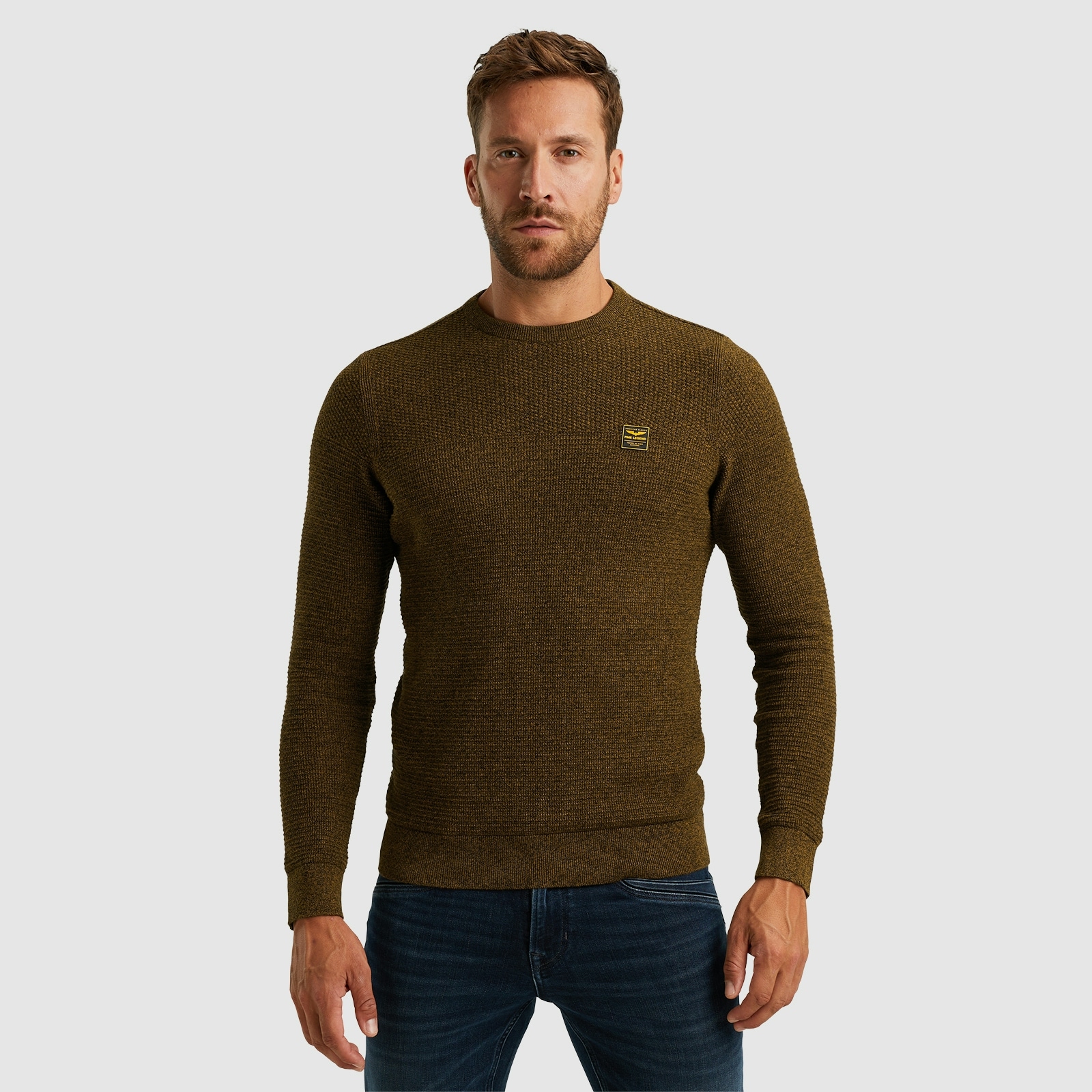 PME LEGEND Rundhalspullover »Crewneck collar cotton mouline«, mit Logostickerei