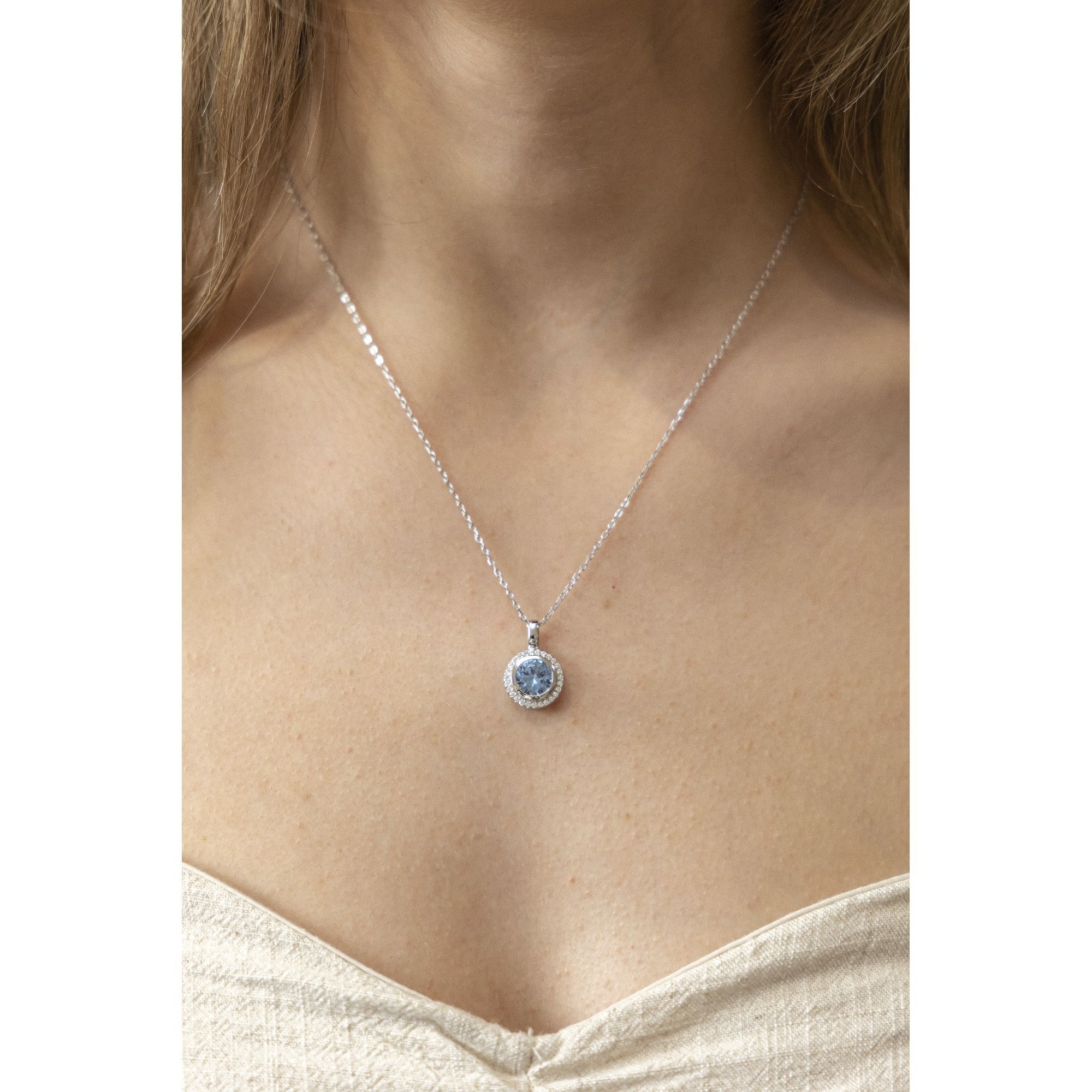Celesta Sterling Silver Pendant Necklace White Blue 43cm 2