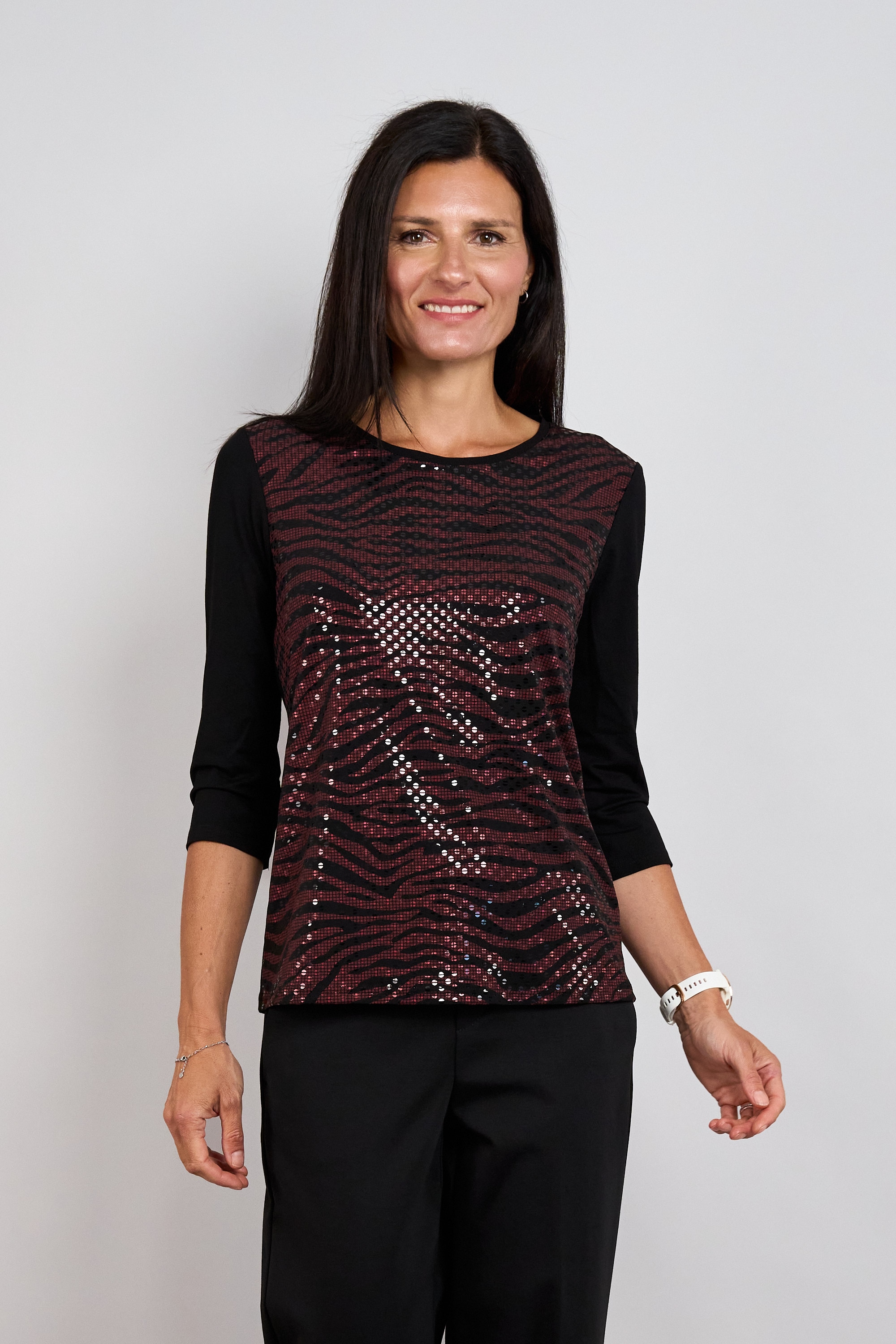 Seidel Moden 3/4-Arm-Shirt mit Animal-Pailetten / Rundhals / MADE IN GERMANY