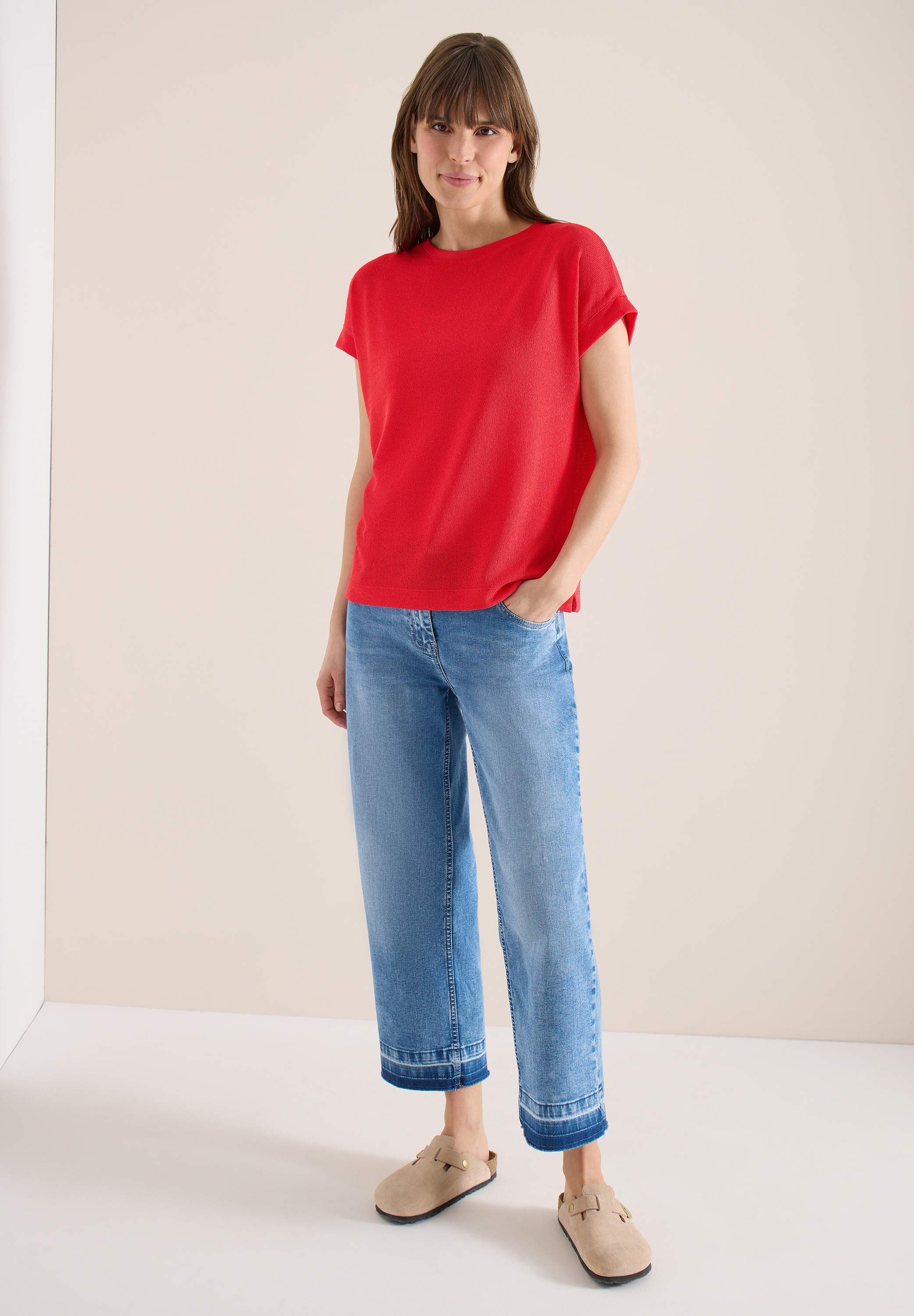 T-Shirt CECIL, Damen, Gr. S (38), fresh rot, Stoff, 60% Viskose, 40% Polyester, unifarben, comfort fit normal, U-Boot-Ausschnitt, Bündchen, Shirts T-Shirt, mit U-Boot-Ausschnitt 2