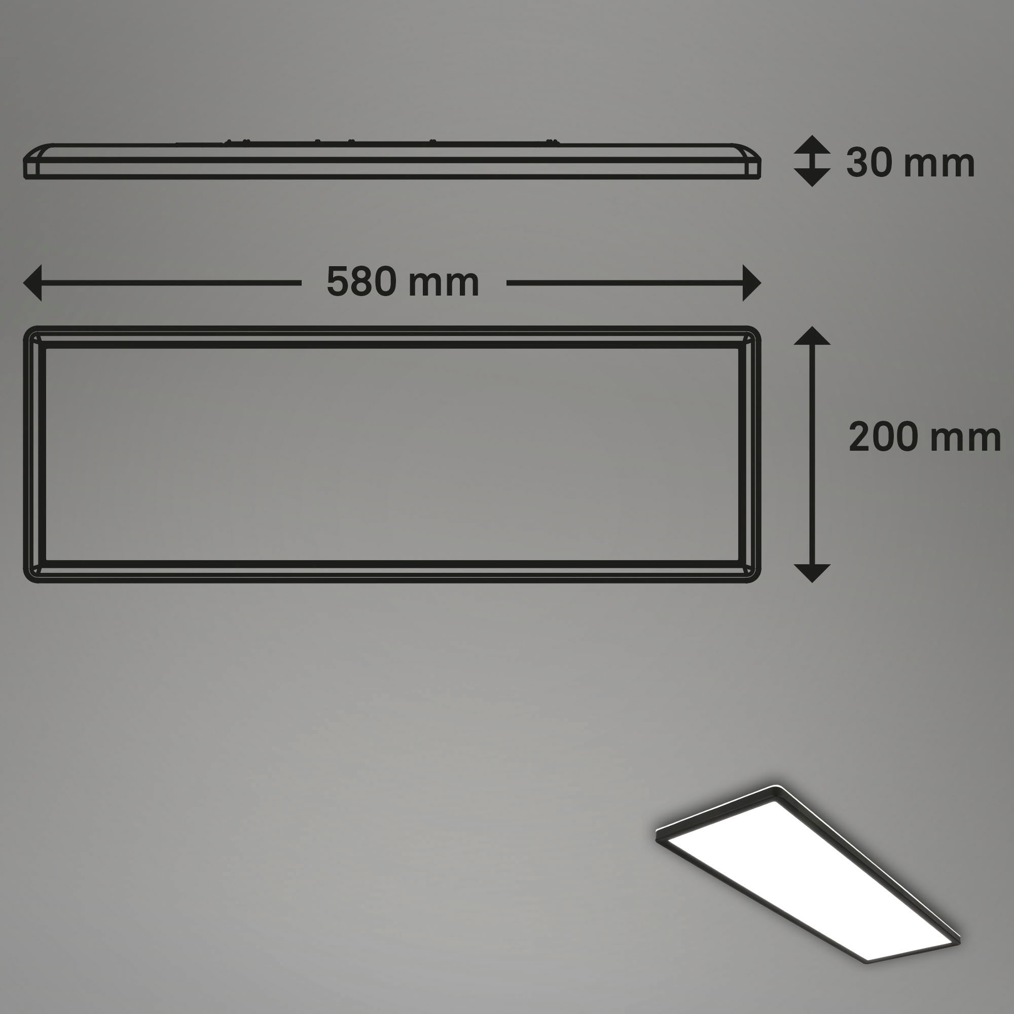 Briloner Leuchten LED Panel »7402415 SLIM«, Leuchtmittel LED-Board | LED fest integriert, Deckenlampe, 58x20x3cm, Schwarz, 22W, Wohnzimmer, Schlafzimmer, Küche