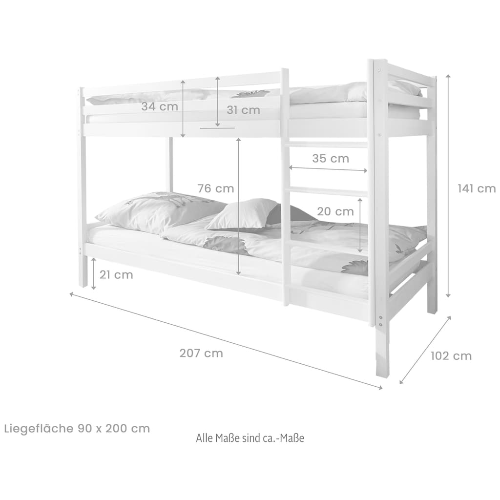 Ticaa Kinder-Etagenbett »René, FSC® zertifiziertes Massivholz, mit Trittleiter + Rundum-Absturzschutz, in natur und weiß lieferbar