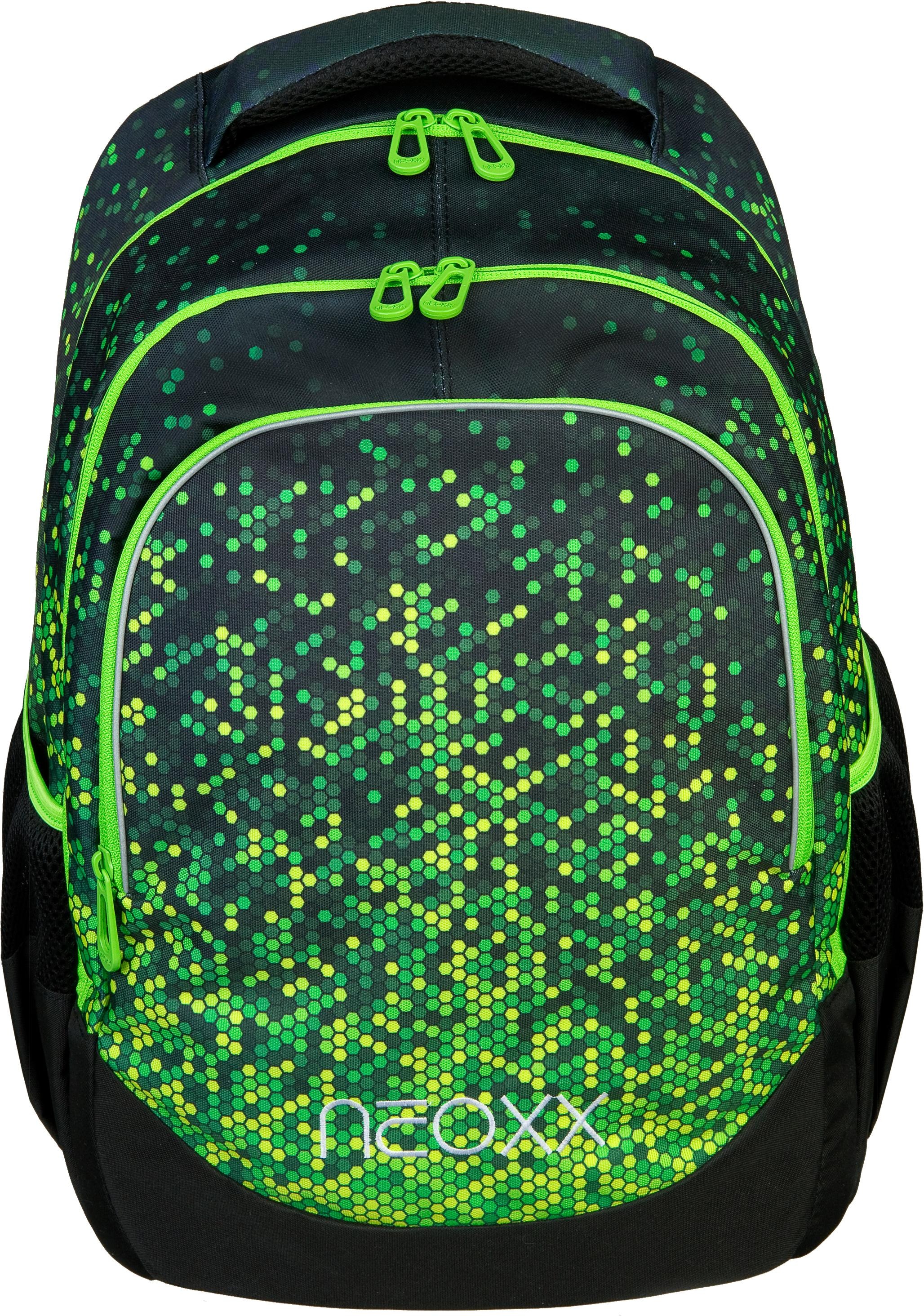 neoxx Schulrucksack »Fly, Pixel in my mind«, Reflektionsnaht, aus recycelten PET-Flaschen