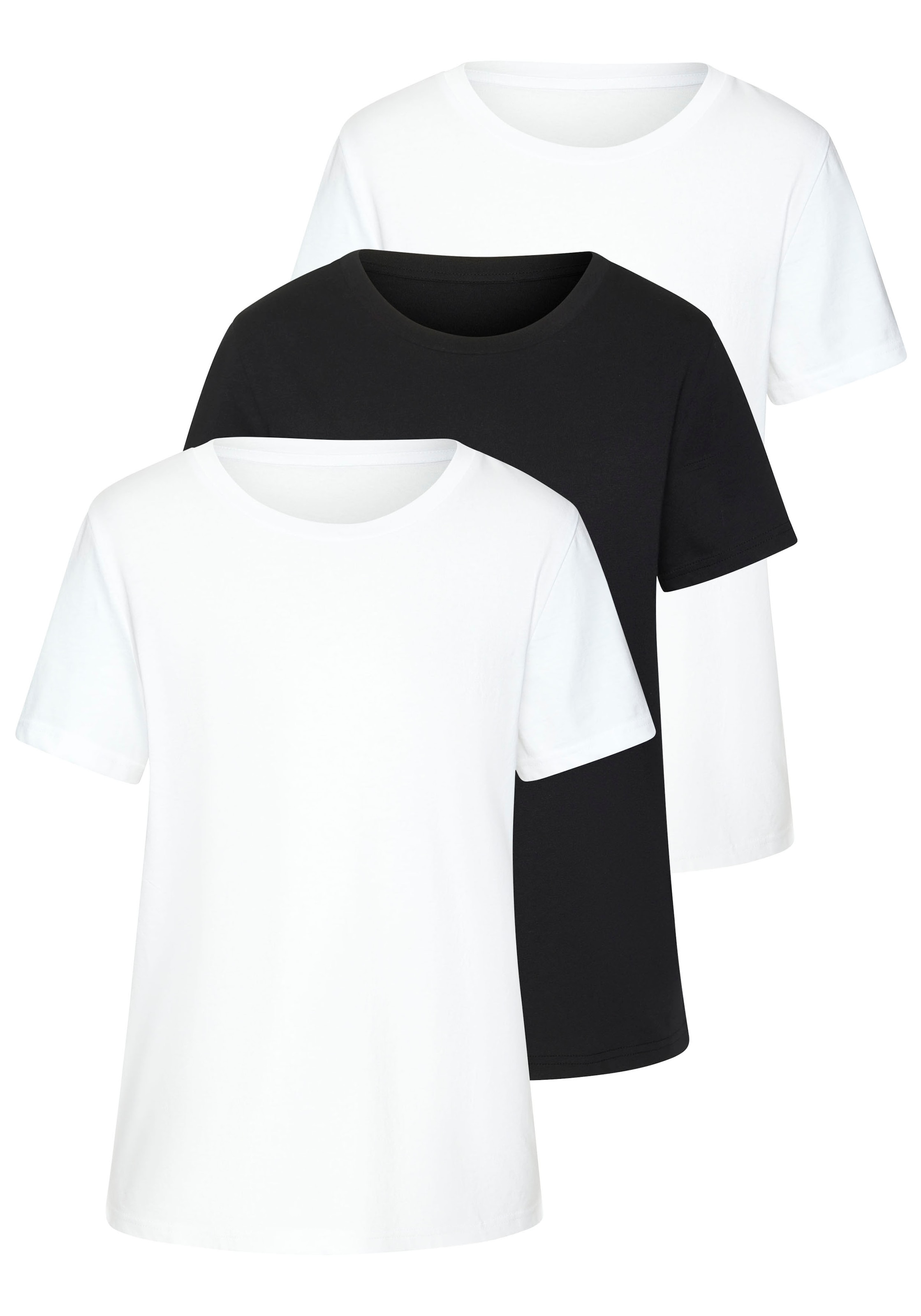 Beachtime by Lascana T-Shirt "mit modischem Schlitz am Saum" 3er-Pack, aus luftiger Baumwoll-Qualität