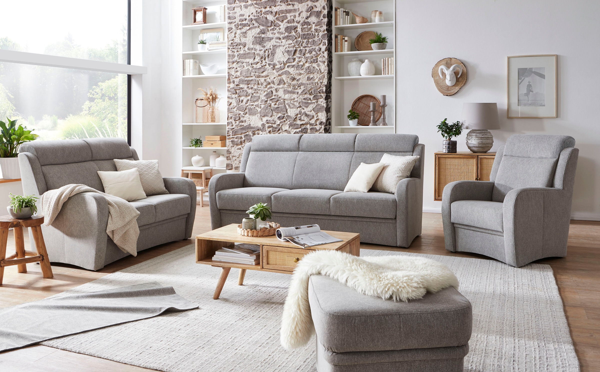 VILLA BECK 3-Sitzer "Varese", (1 St.), Kopfteilverstellung, wahlweise mit S günstig online kaufen