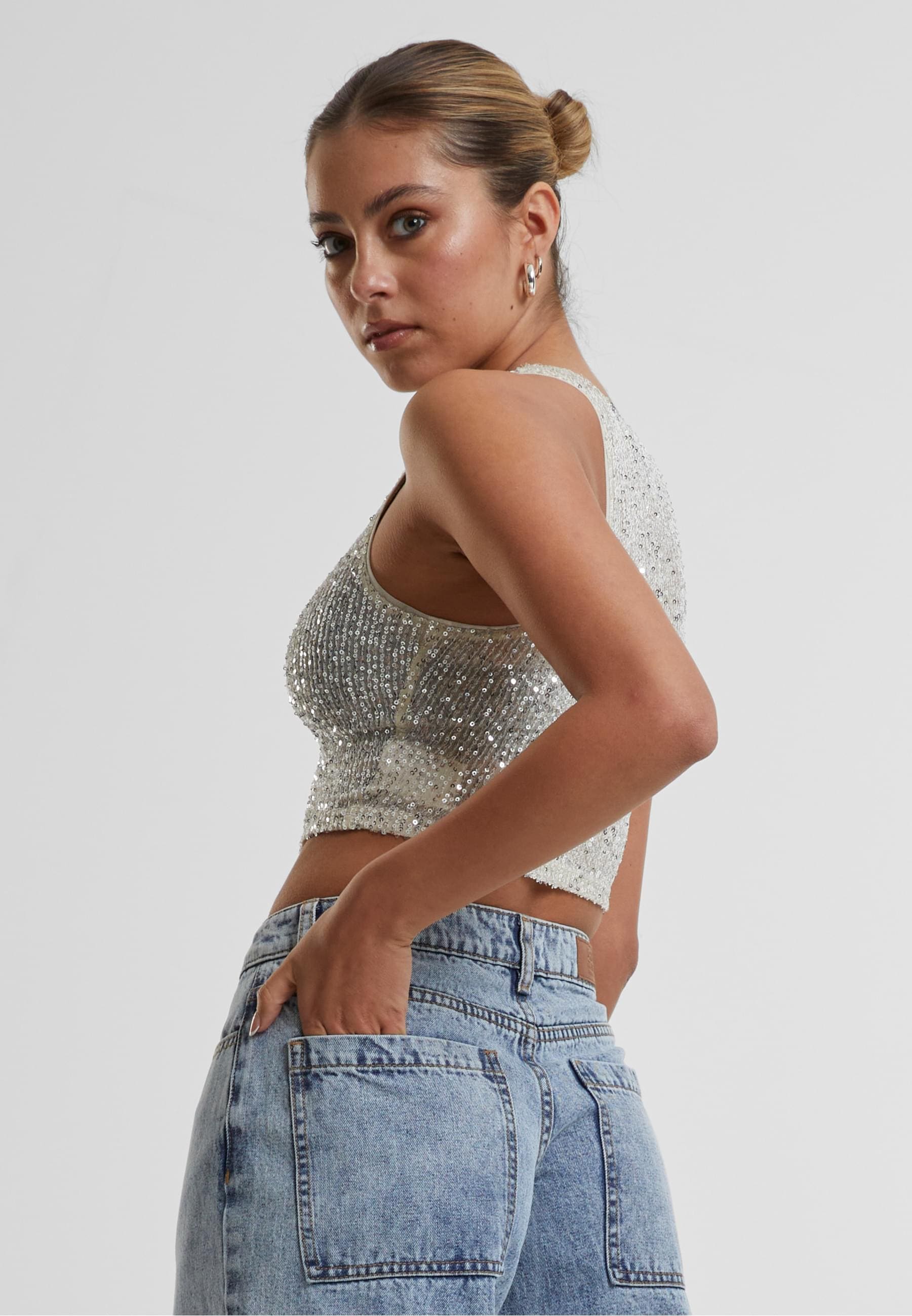 URBAN CLASSICS Muskelshirt »Urban Classics Ladies Sequins Cropped Top«, (1 tlg.)