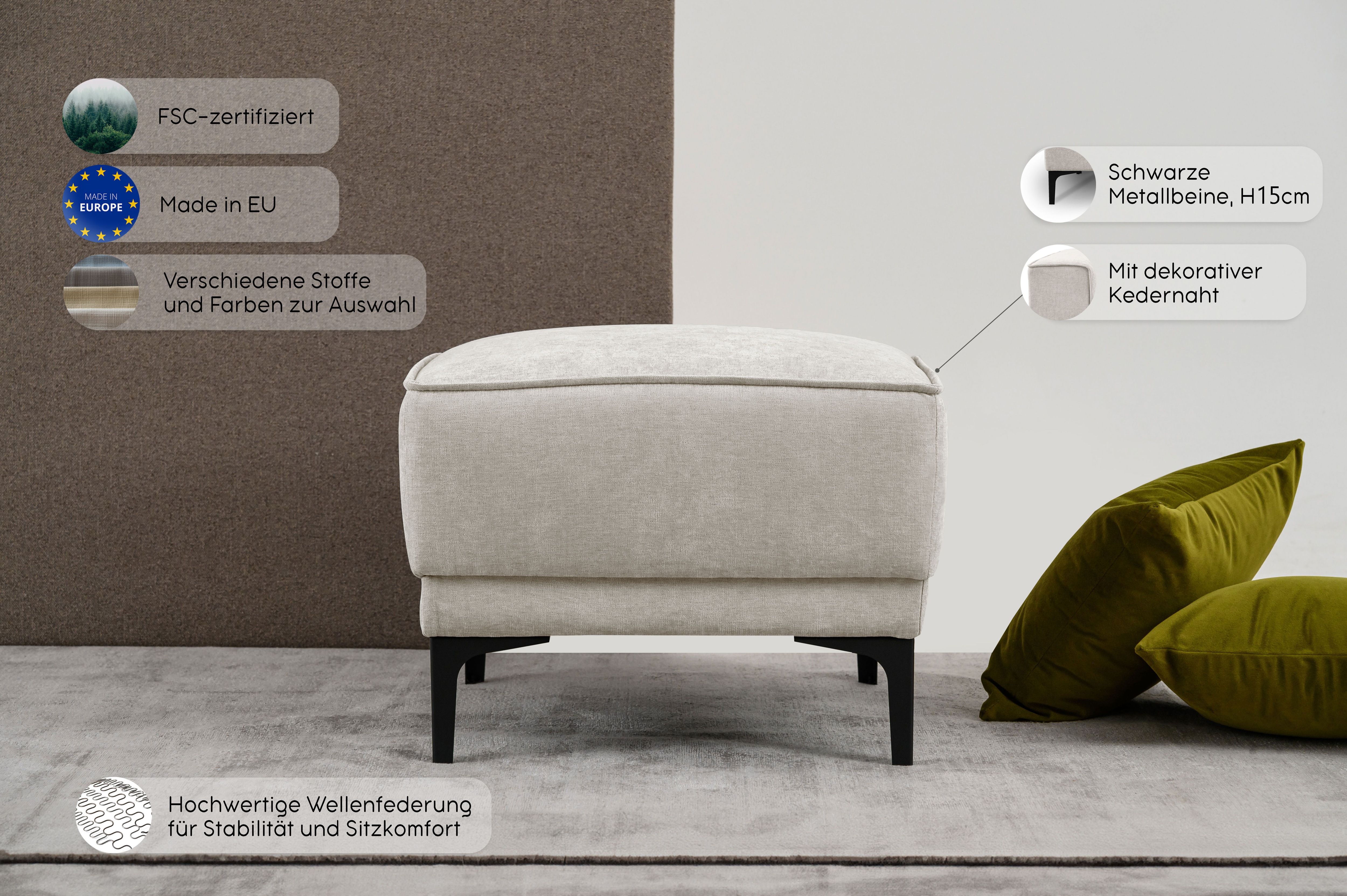 Thumbnail - Places of Style Polsterhocker "Oland", passend zur Serie OLAND, Skandi-Design, Metallfüße