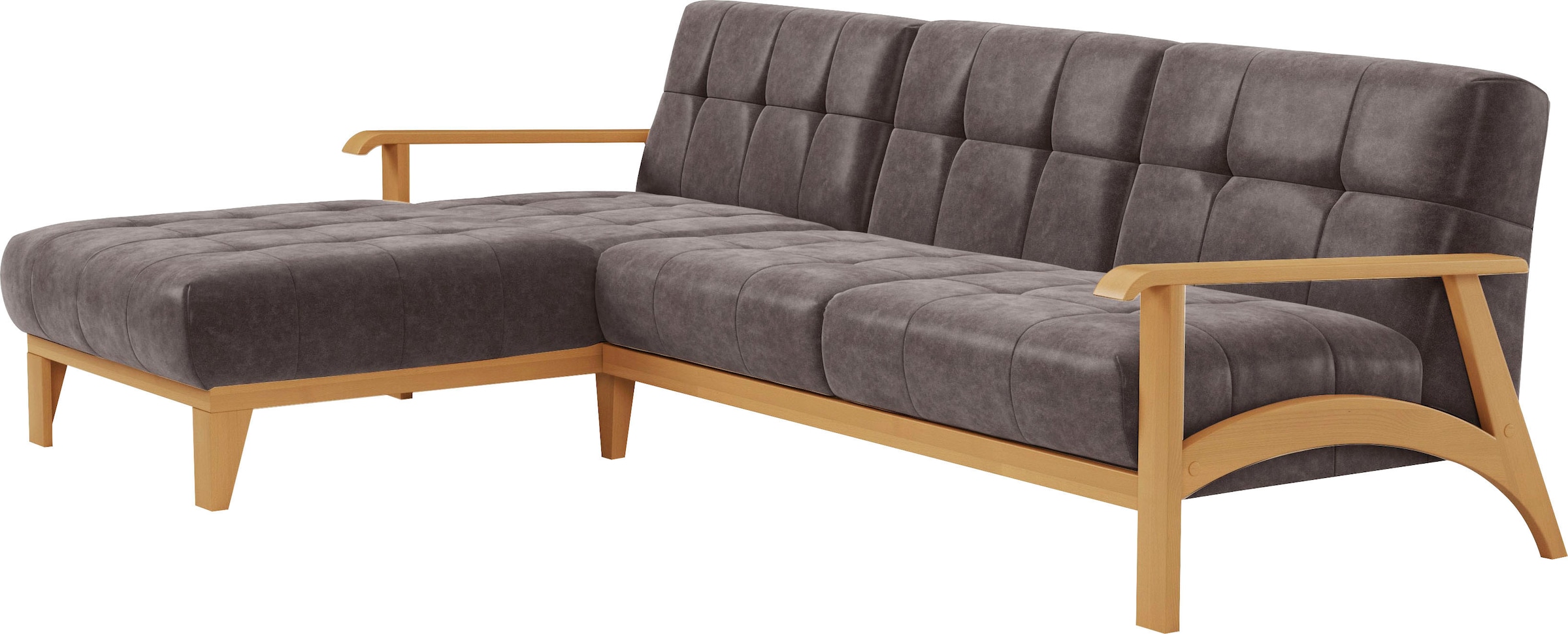 sit&more Ecksofa »Billund L-Form«, Armlehnen aus eichefarbigem Buchenholz, verschiedene Bezüge und Farben