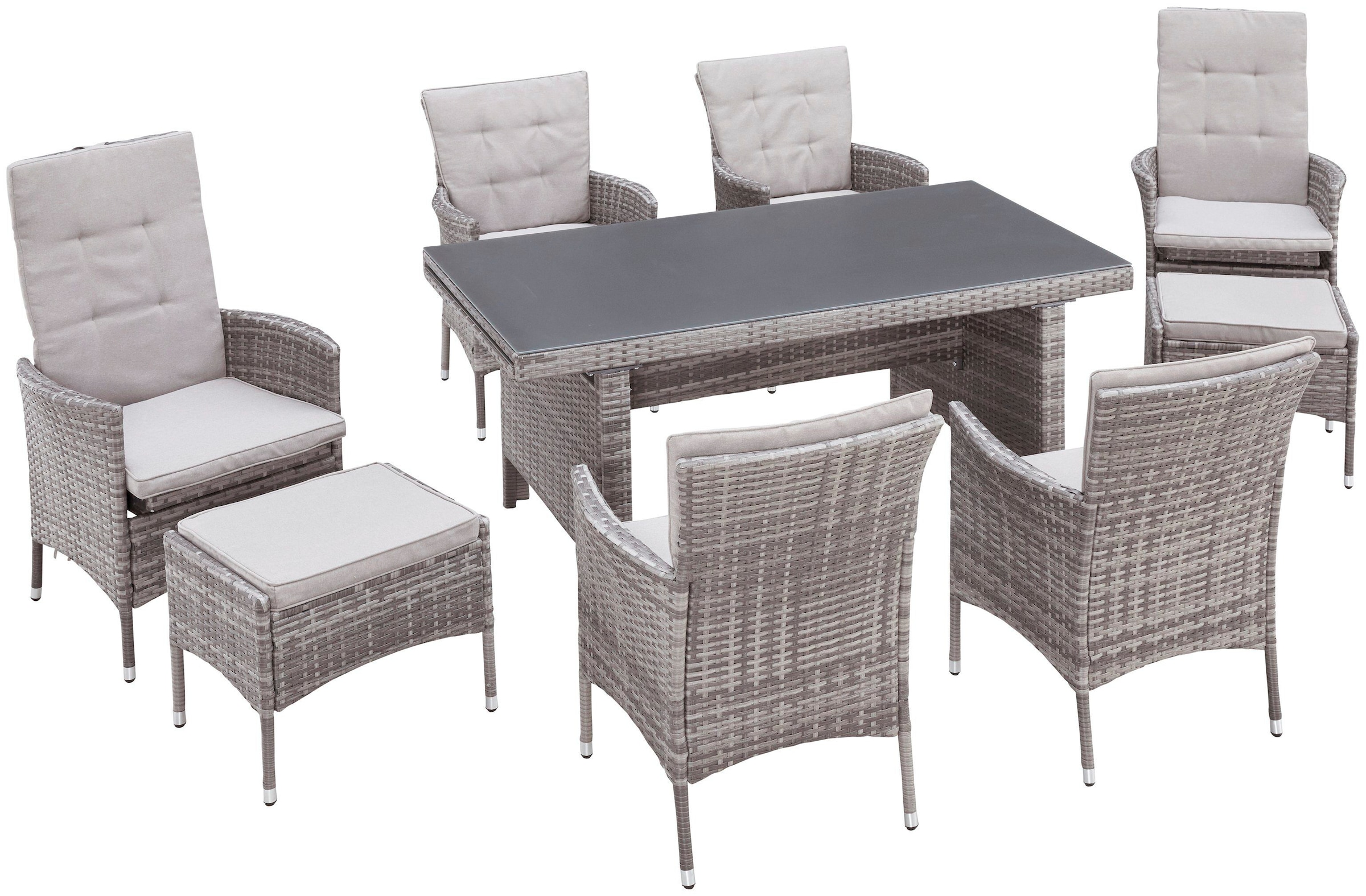 KONIFERA "Parla" Set, 6xSessel, 1x AZ-Tisch 150-242,5cm,2x Hocker,inkl. Auf günstig online kaufen