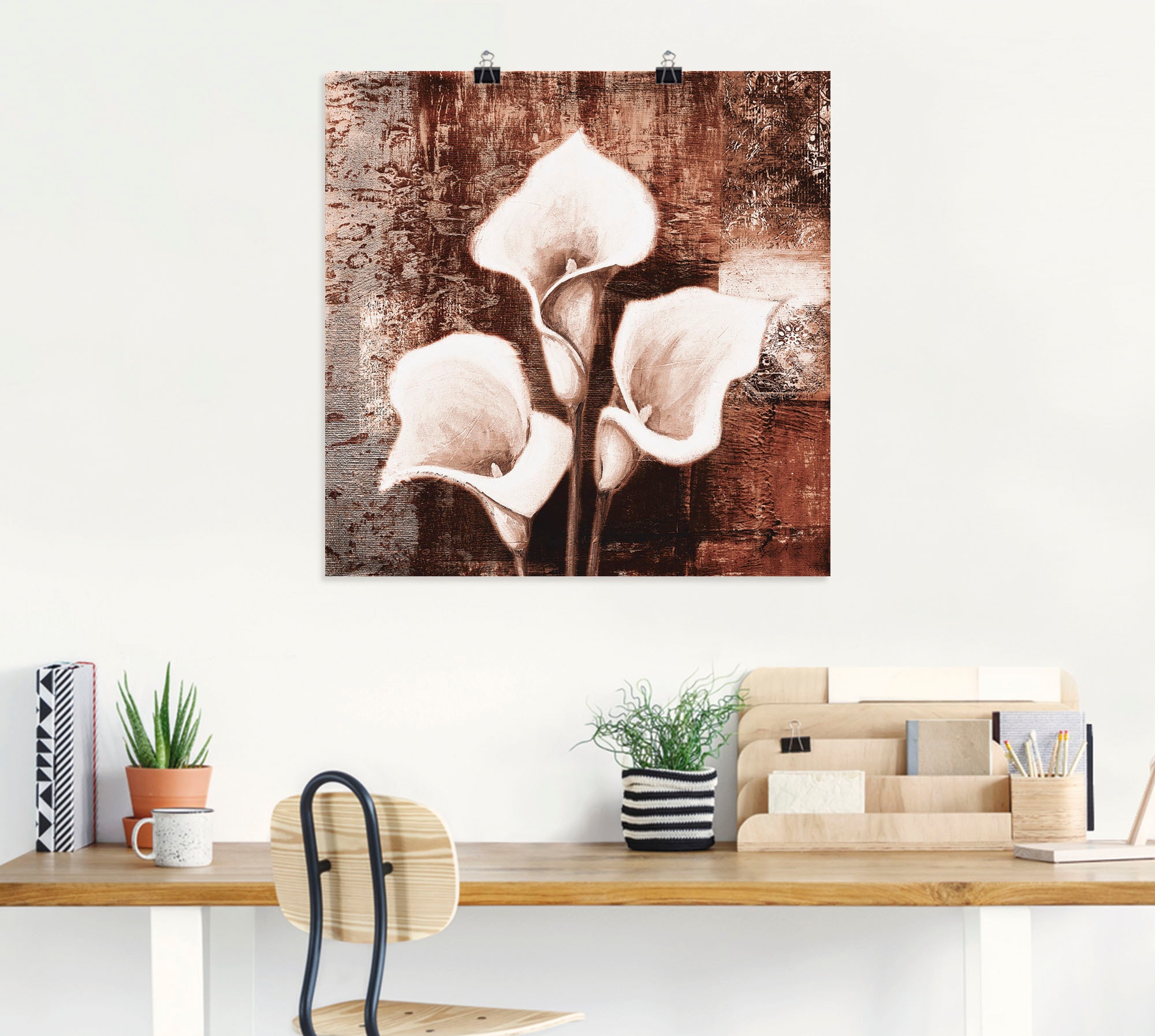 (1 bestellen braun«, versch. - in oder Wandbild Artland Blumen, als BAUR Wandaufkleber »Antike Leinwandbild, Größen Poster Callas | St.),
