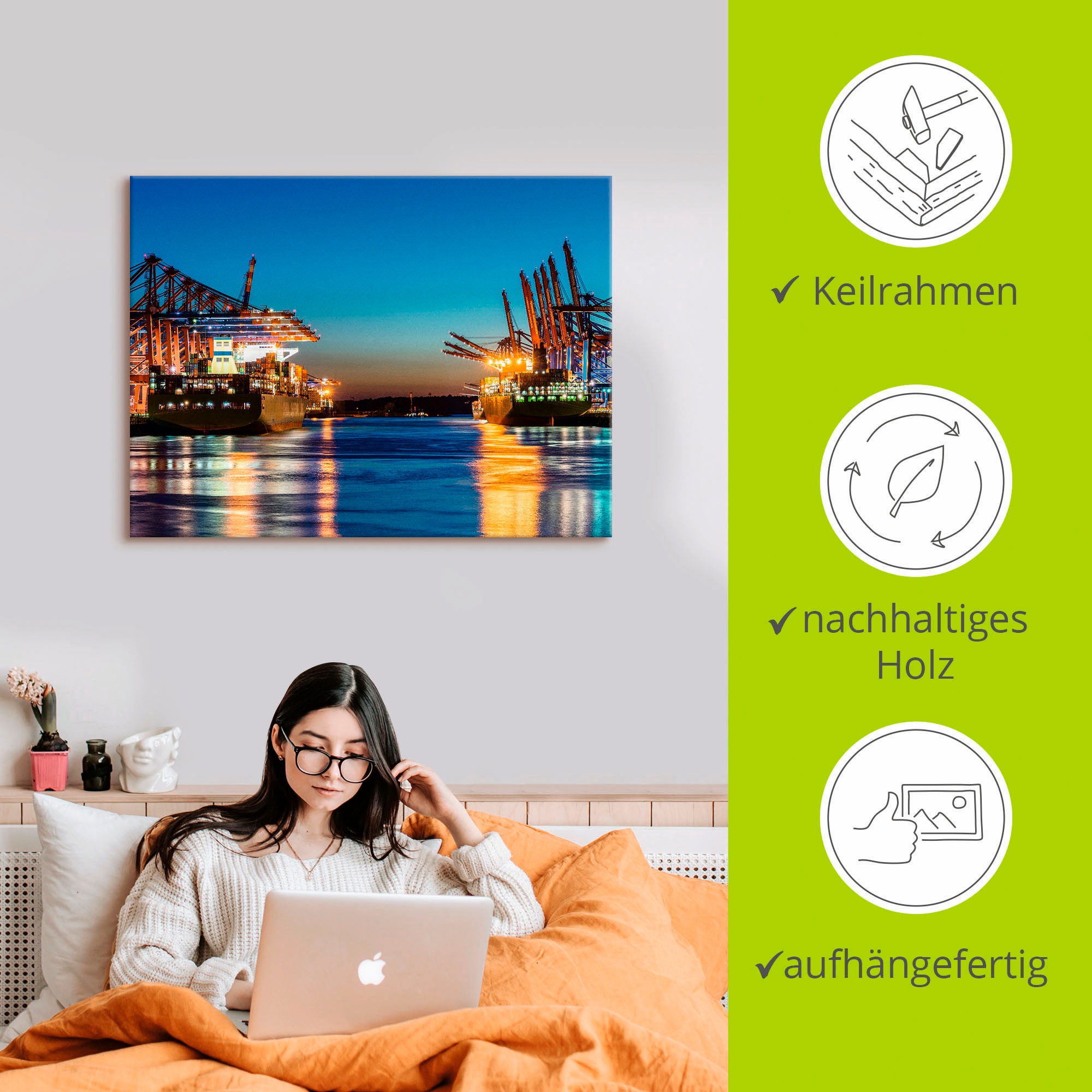 Artland Wandbild »Hamburg Hafen am Abend 2«, Deutschland, (1 St.), als Leinwandbild, Poster in verschied. Größen