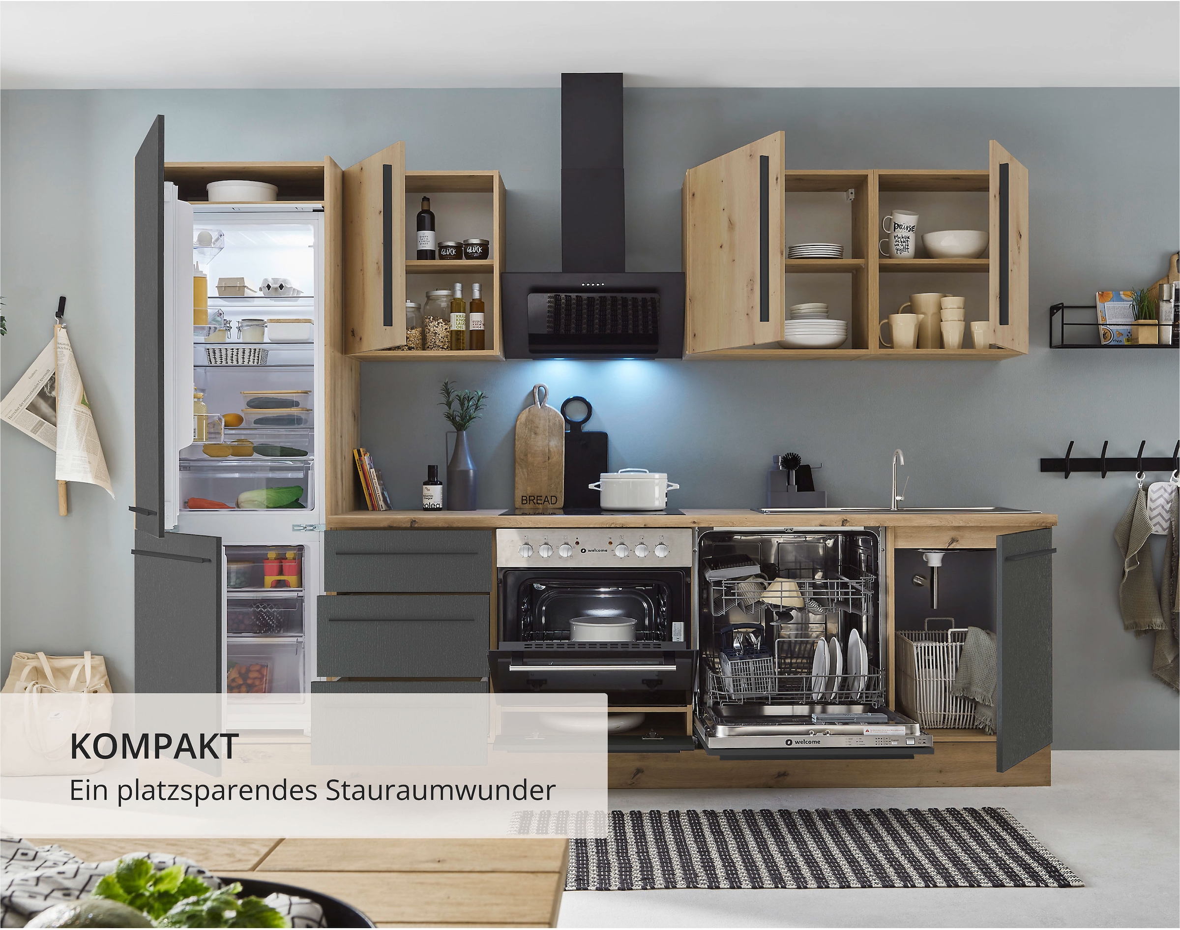 KOCHSTATION Küchenzeile »KS-Florida mit 38mm starker Arbeitsplatte«, Breite 280 cm, wahlweise mit E-Geräten, Soft-Close-Funktion