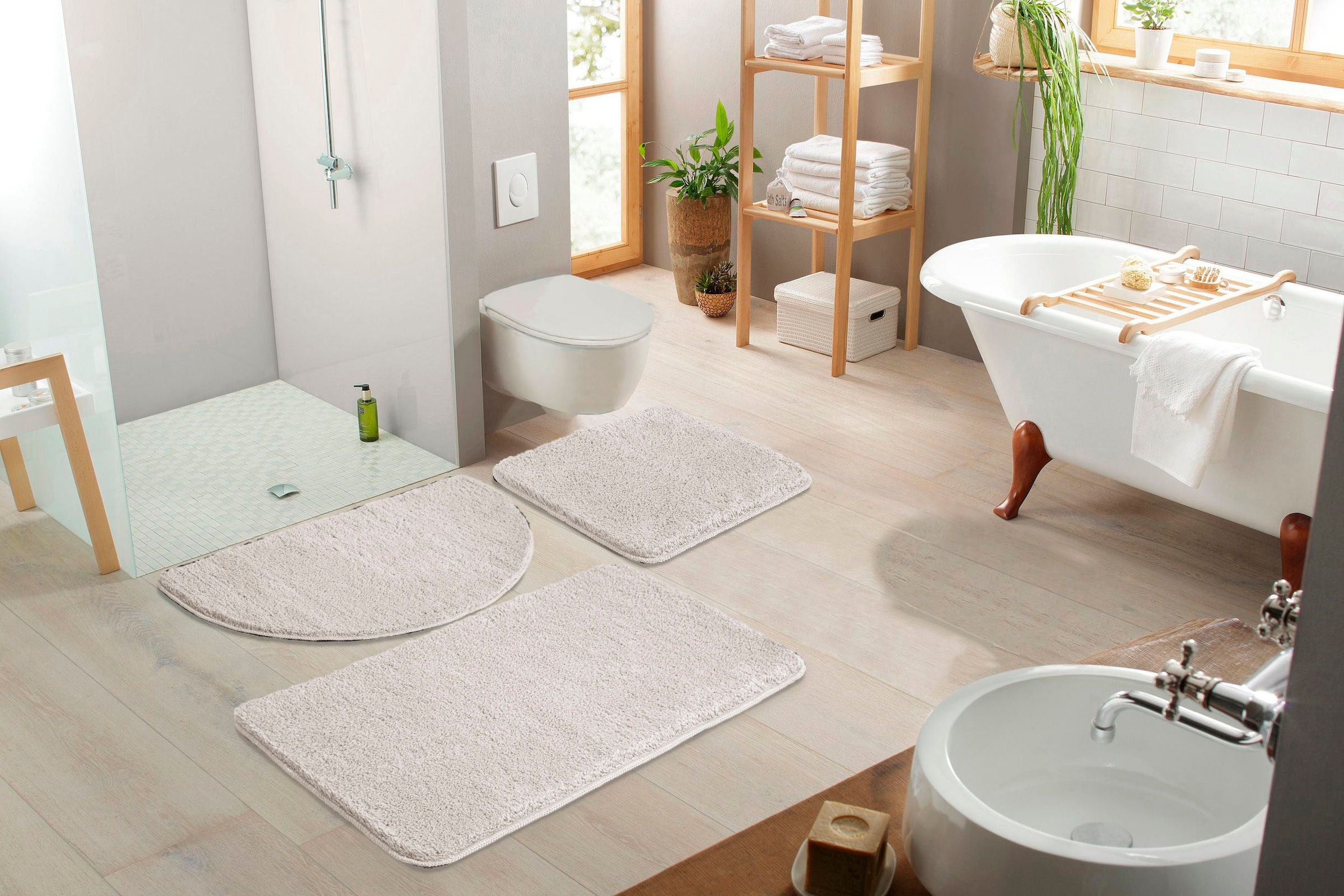 my home Badematte »Inga, Badezimmer Teppich, Badvorleger«, rutschhemmend beschichtet, schnell trocknend-strapazierfähig-fußbodenheizungsgeeignet, Badteppich, unifarben, weich, als halbrund und rechteckig erhältlich